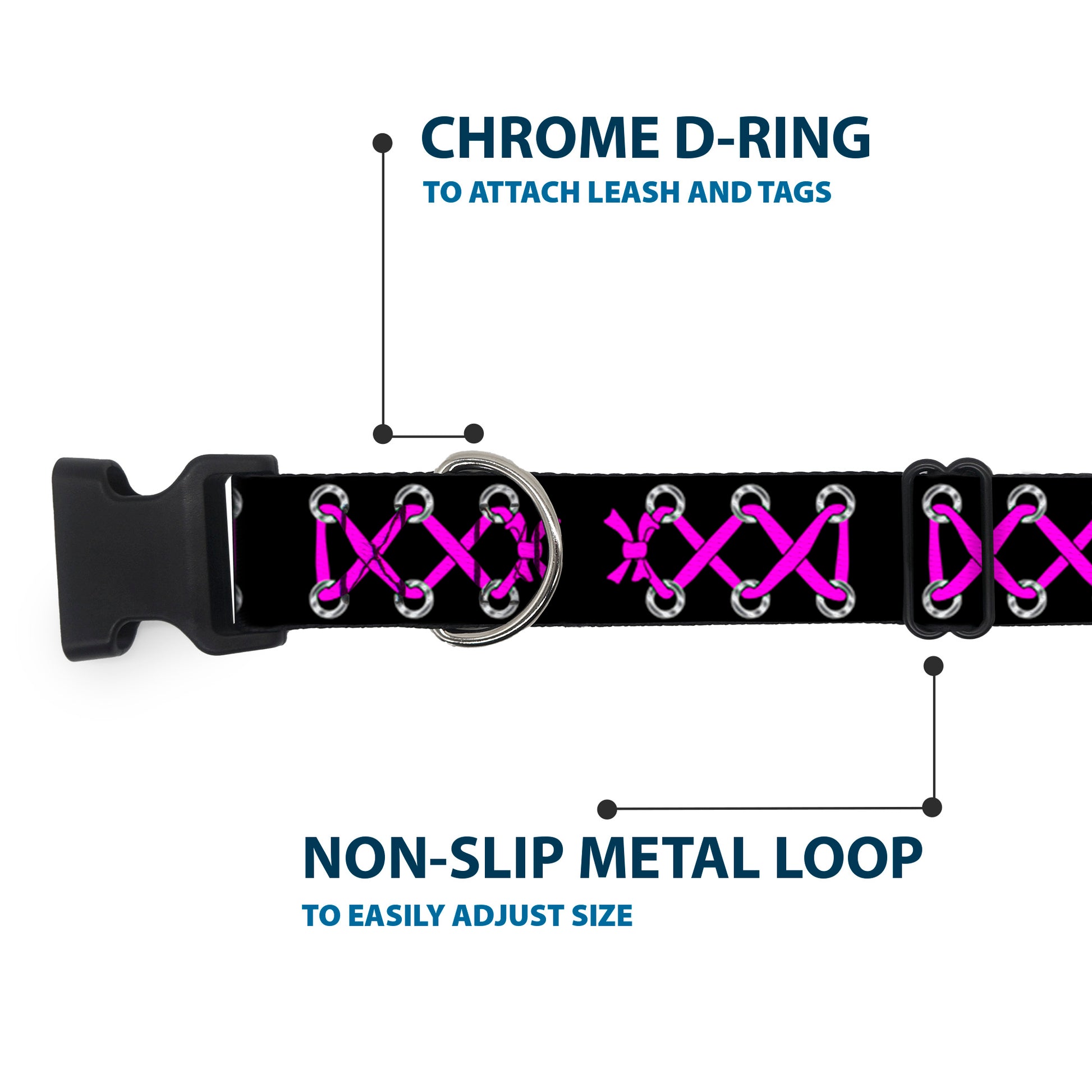 Plastic Clip Collar - Corset Lace Up Black/Fuchsia Plastic Clip Collars Buckle-Down