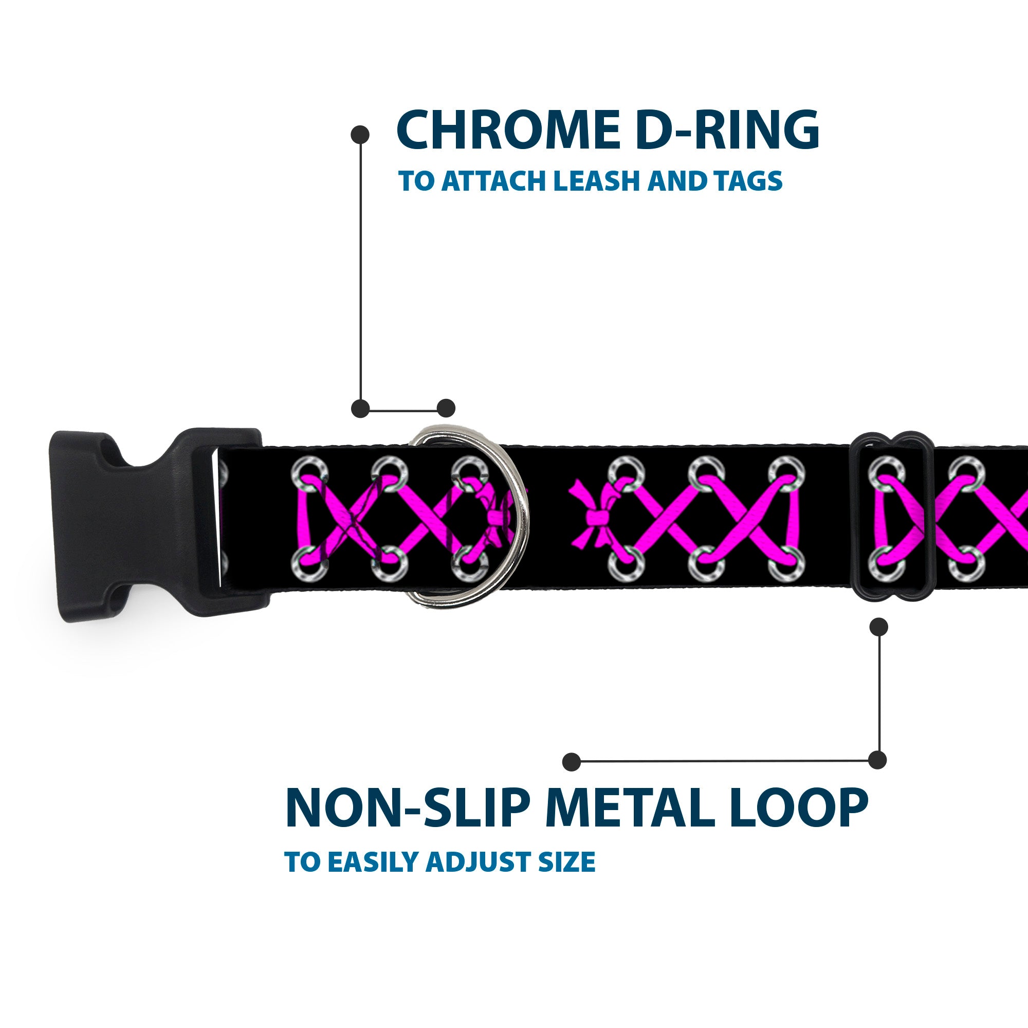 Plastic Clip Collar - Corset Lace Up Black/Fuchsia Plastic Clip Collars Buckle-Down