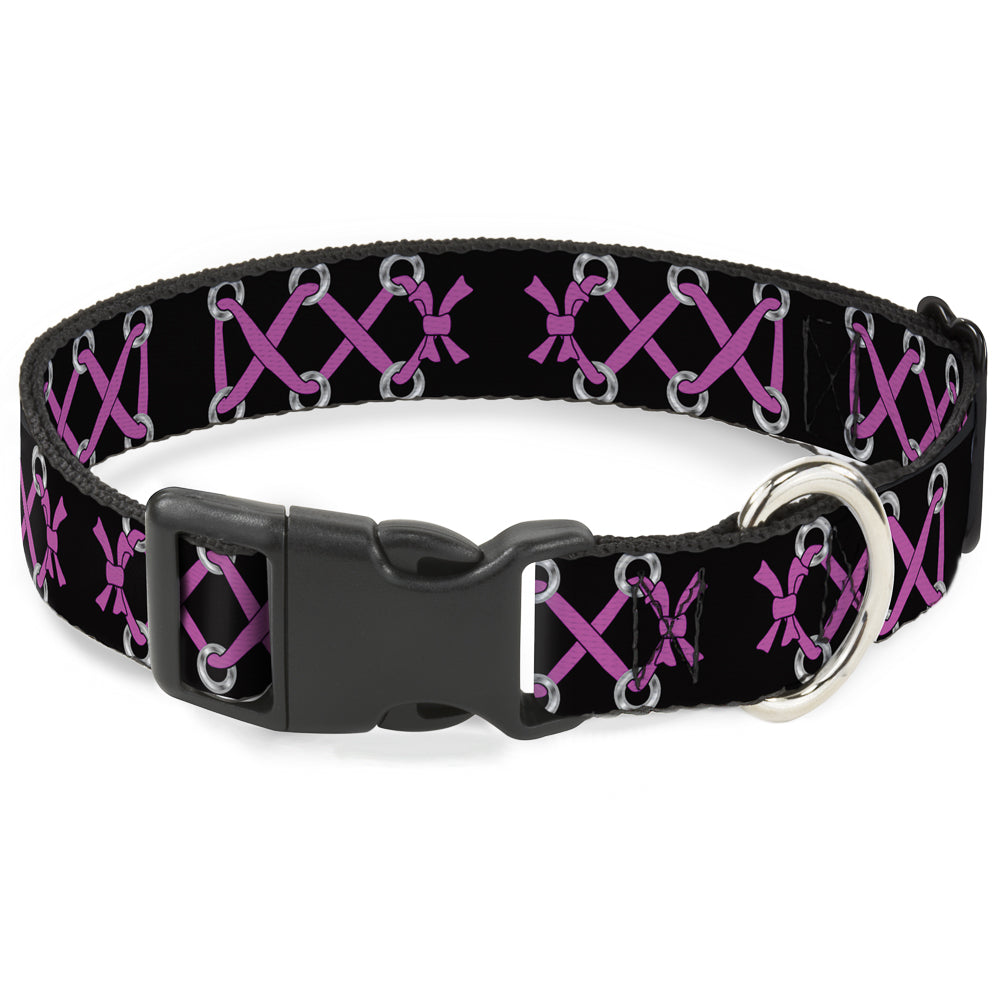 Plastic Clip Collar - Corset Lace Up Black/Fuchsia Plastic Clip Collars Buckle-Down