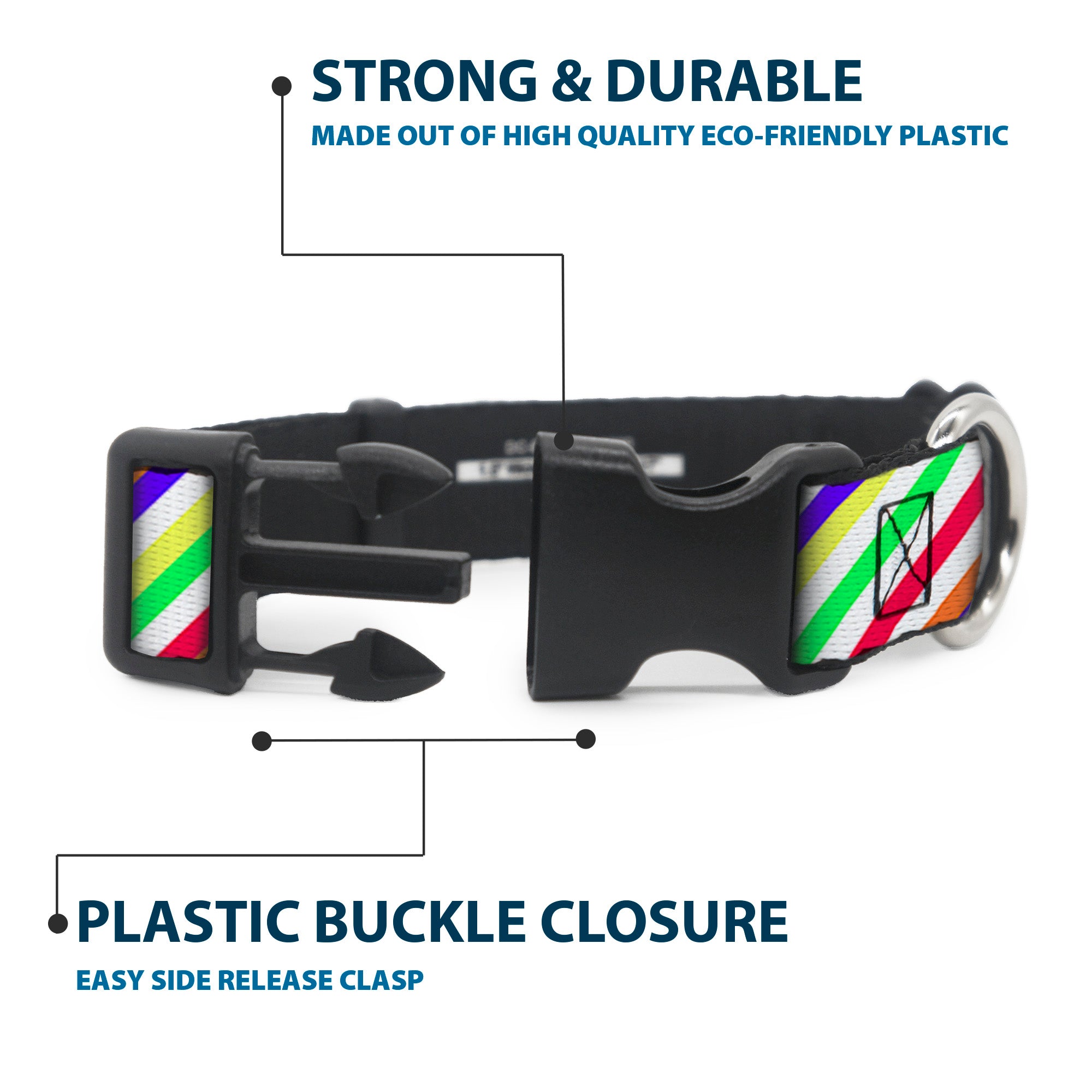 Plastic Clip Collar - Diagonal Stripes White/Multi Neon Plastic Clip Collars Buckle-Down