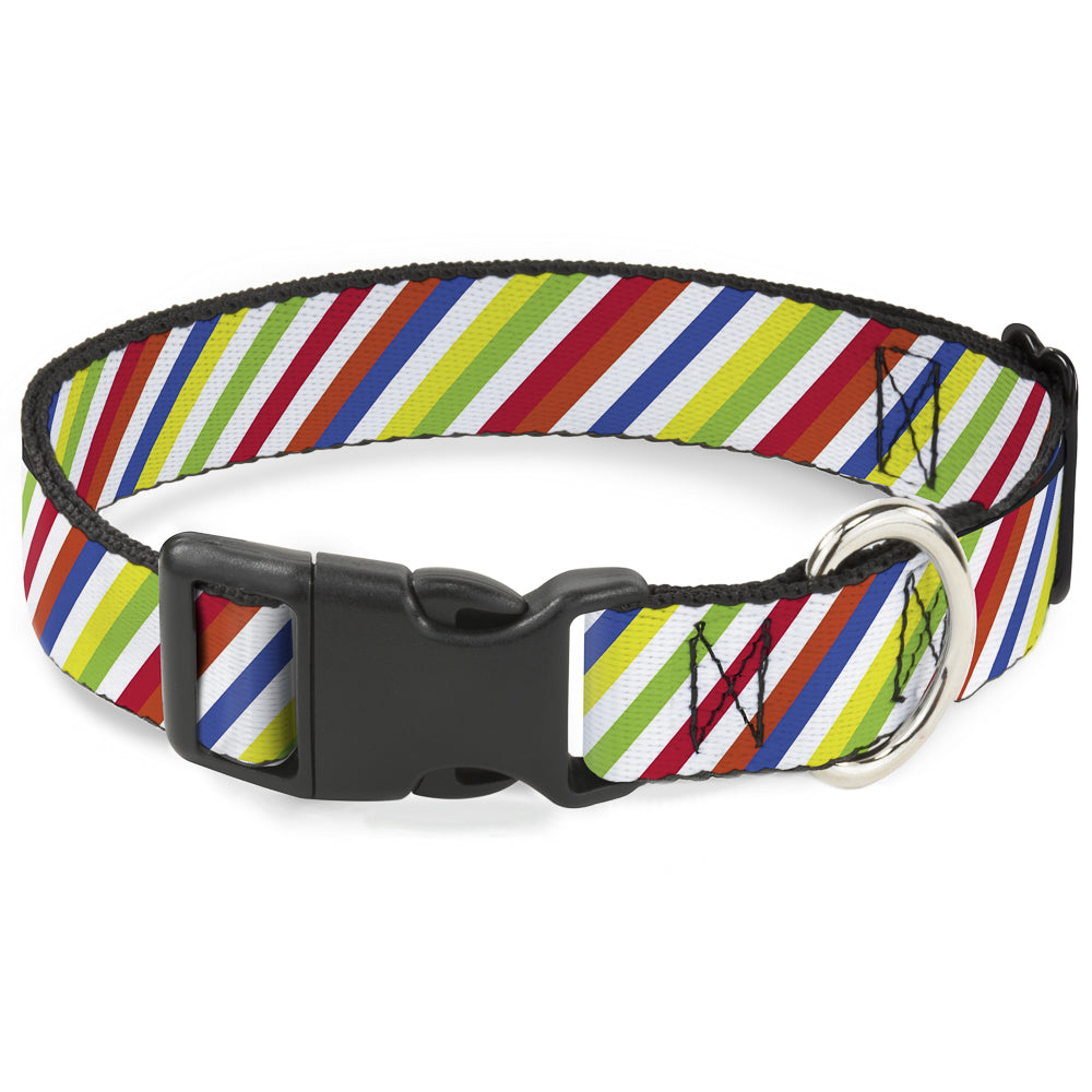 Plastic Clip Collar - Diagonal Stripes White/Multi Neon Plastic Clip Collars Buckle-Down