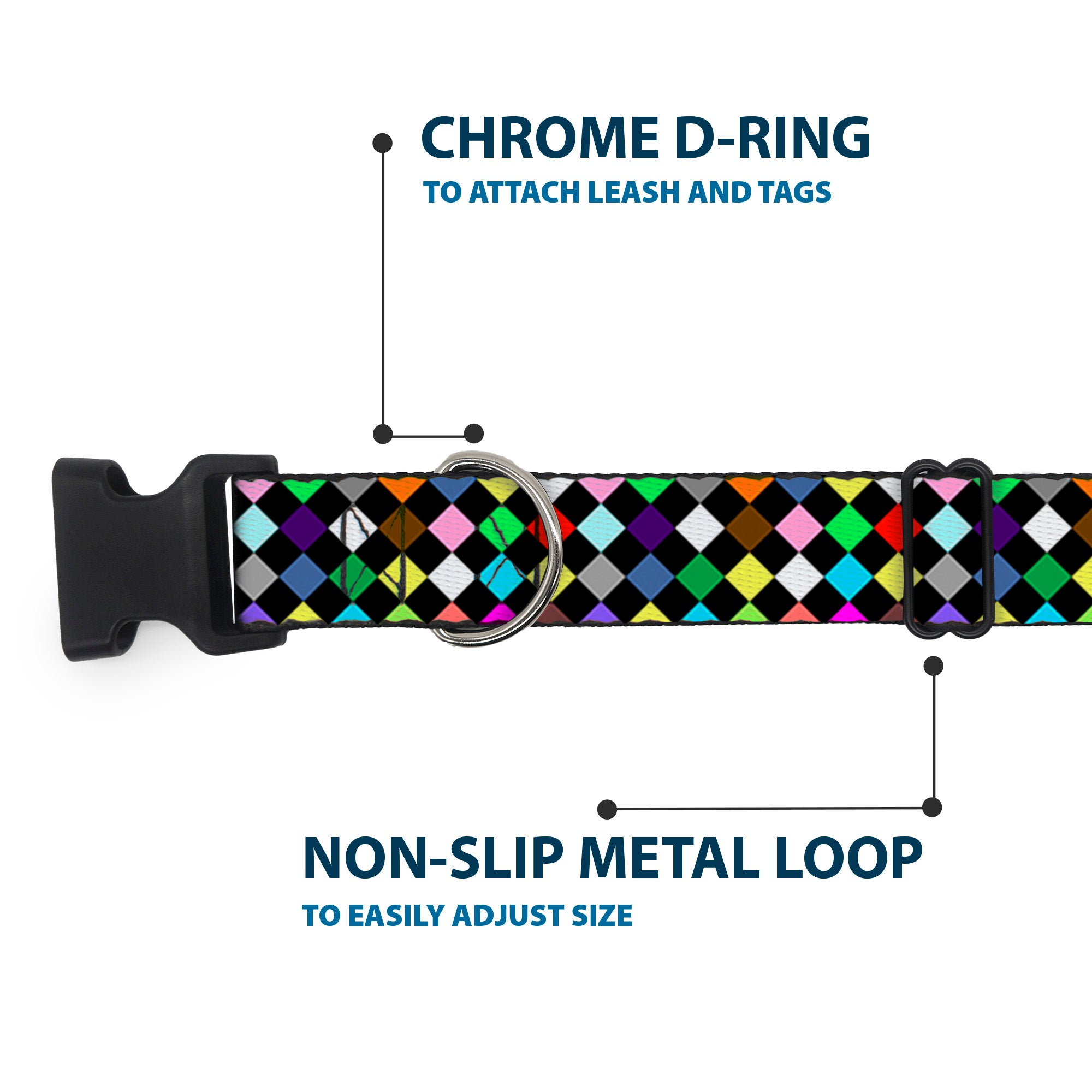 Plastic Clip Collar - Diamonds Black/Multi Color Plastic Clip Collars Buckle-Down