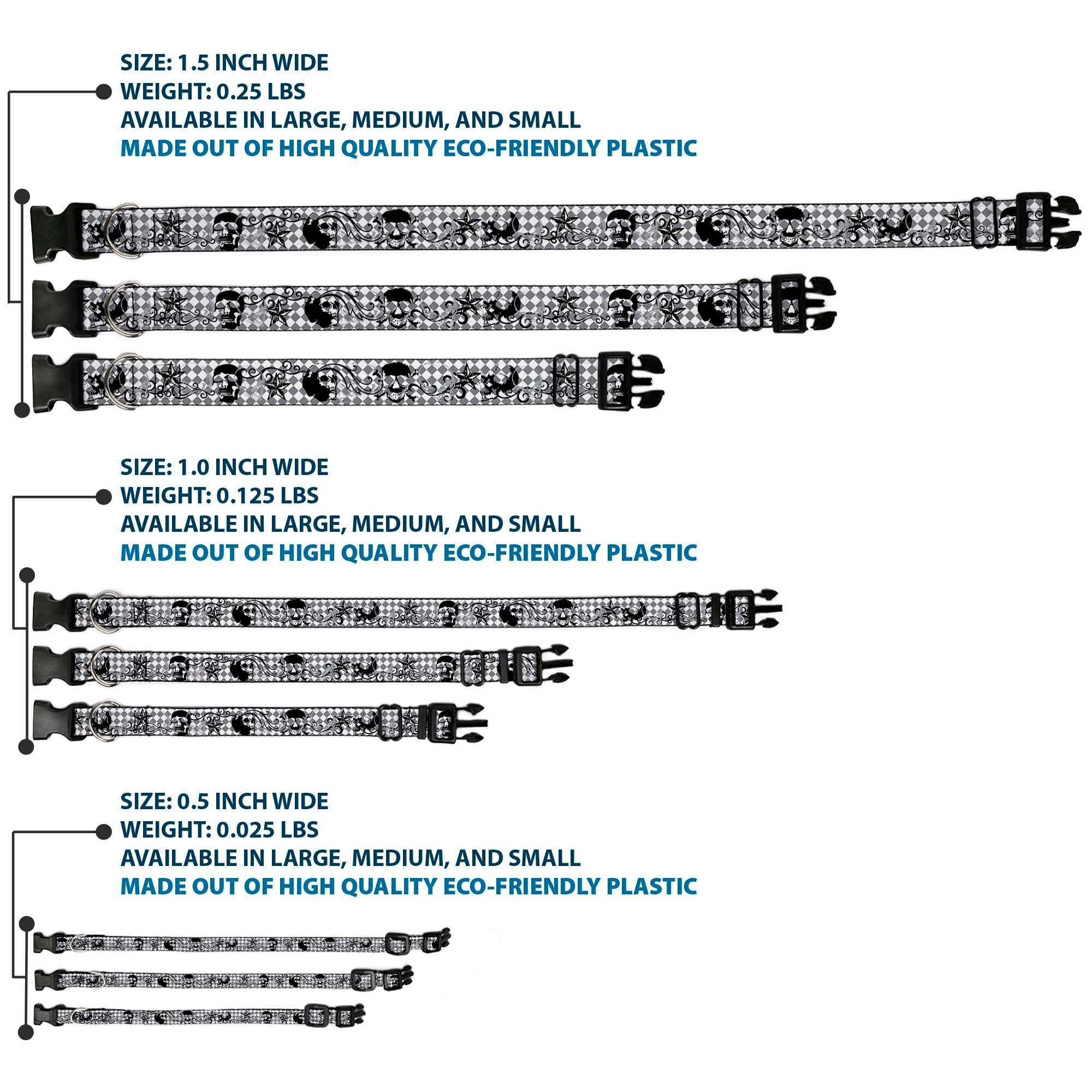 Plastic Clip Collar - Diamonds White/Gray w/Skulls Plastic Clip Collars Buckle-Down