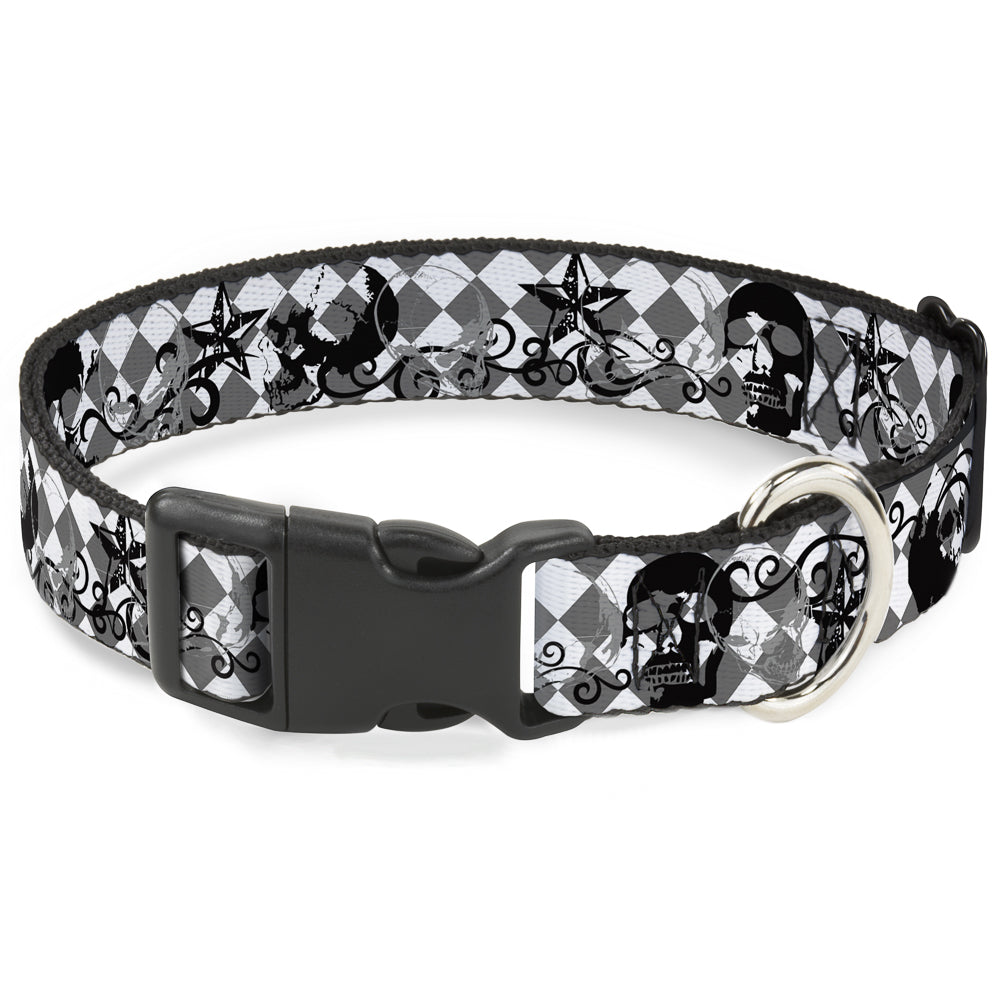 Plastic Clip Collar - Diamonds White/Gray w/Skulls Plastic Clip Collars Buckle-Down