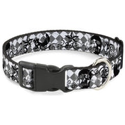 Plastic Clip Collar - Diamonds White/Gray w/Skulls Plastic Clip Collars Buckle-Down