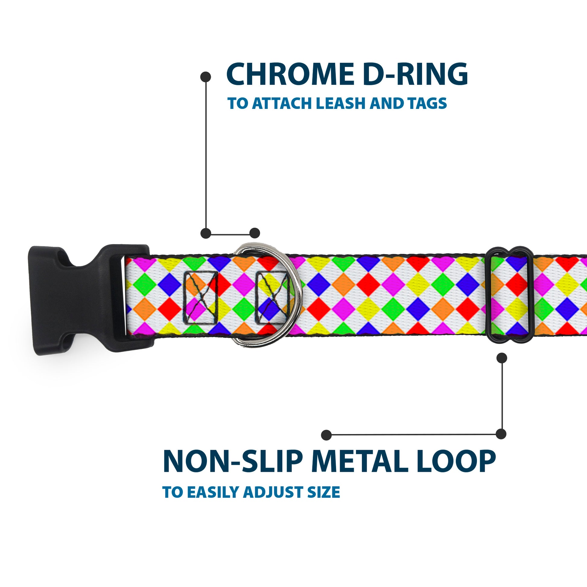 Plastic Clip Collar - Diamonds White/Multi Neon Plastic Clip Collars Buckle-Down