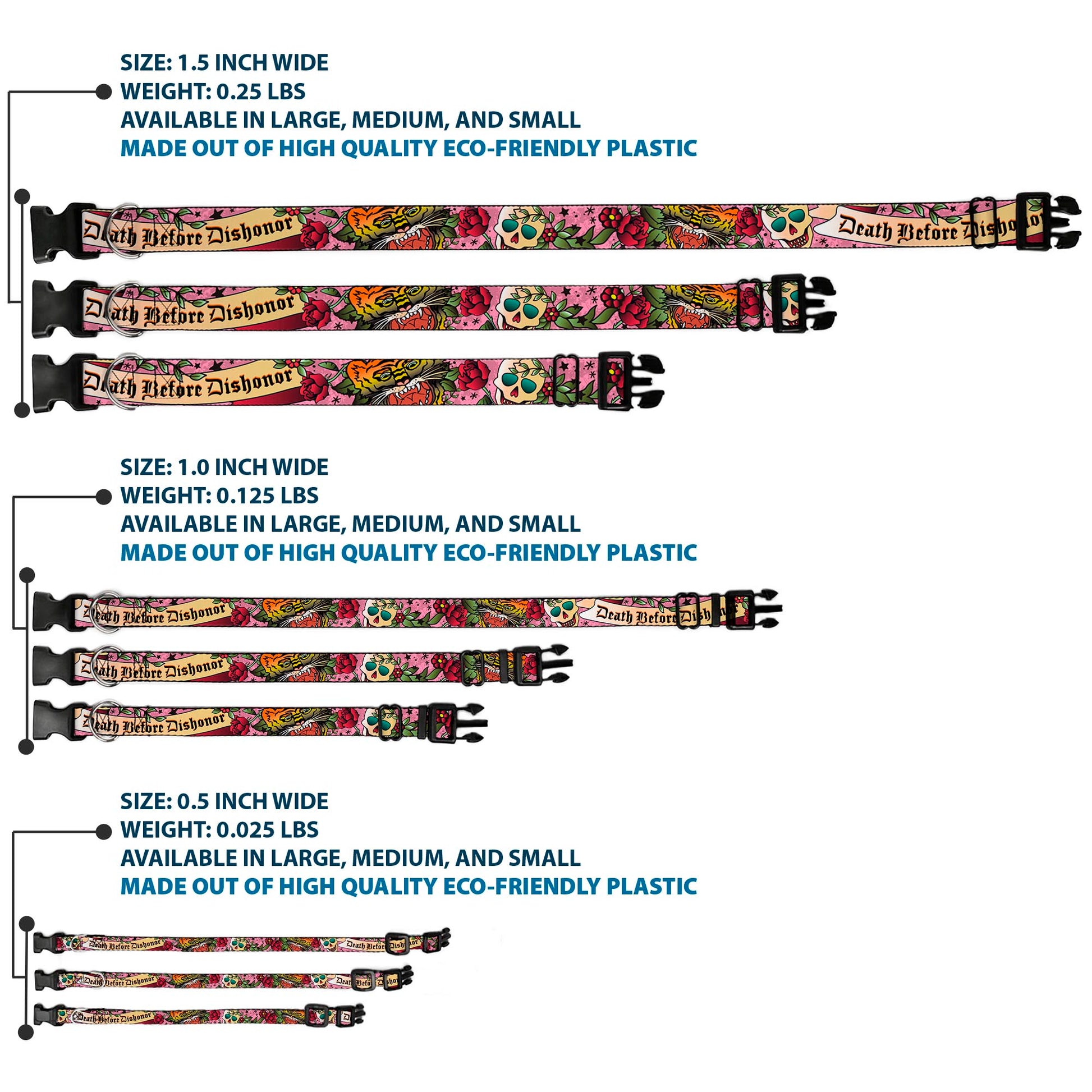 Plastic Clip Collar - Death Before Dishonor Pink Plastic Clip Collars Buckle-Down