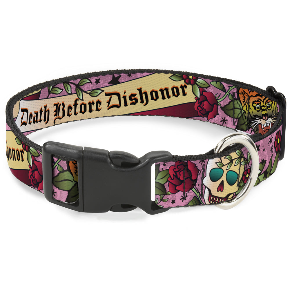 Plastic Clip Collar - Death Before Dishonor Pink Plastic Clip Collars Buckle-Down