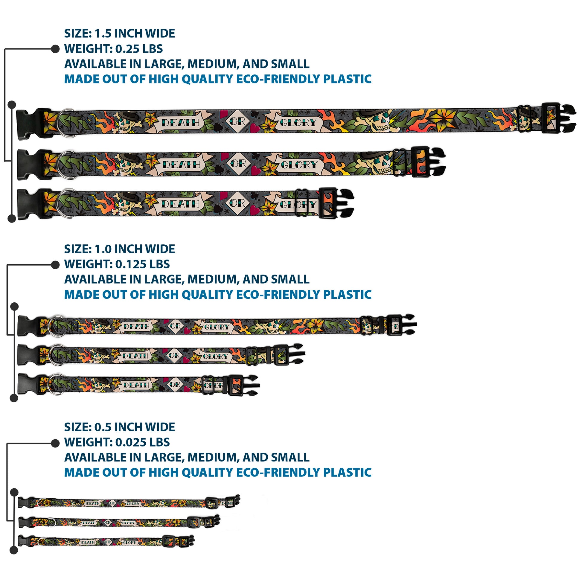 Plastic Clip Collar - Death or Glory Gray Plastic Clip Collars Buckle-Down