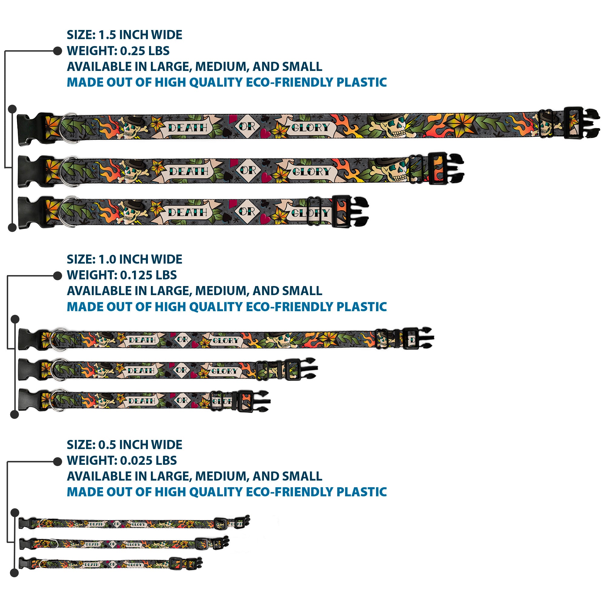 Plastic Clip Collar - Death or Glory Gray Plastic Clip Collars Buckle-Down