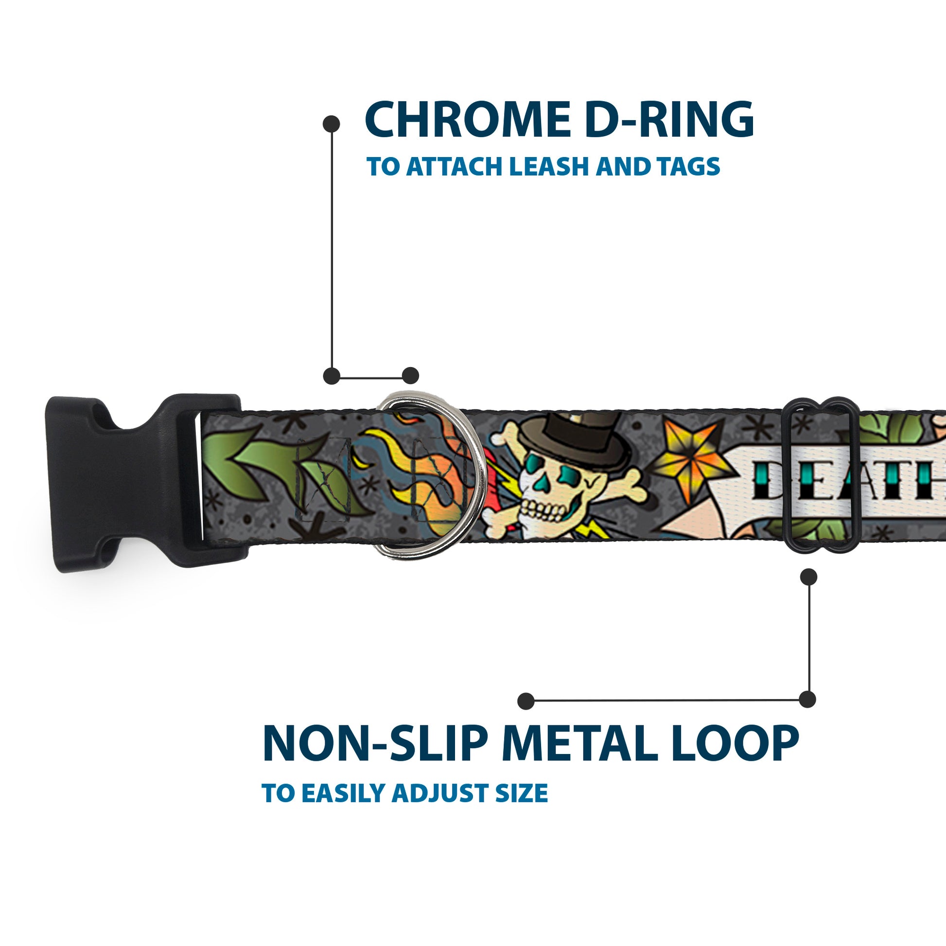 Plastic Clip Collar - Death or Glory Gray Plastic Clip Collars Buckle-Down