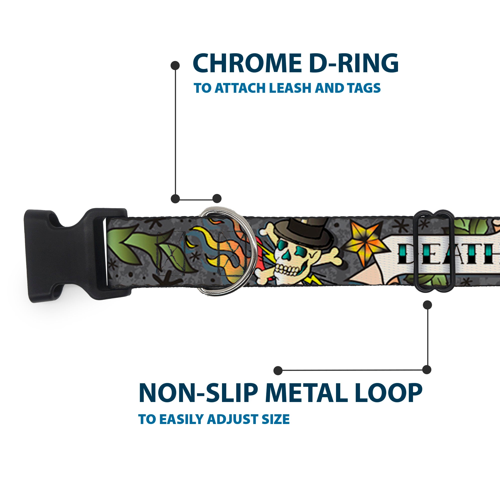 Plastic Clip Collar - Death or Glory Gray Plastic Clip Collars Buckle-Down