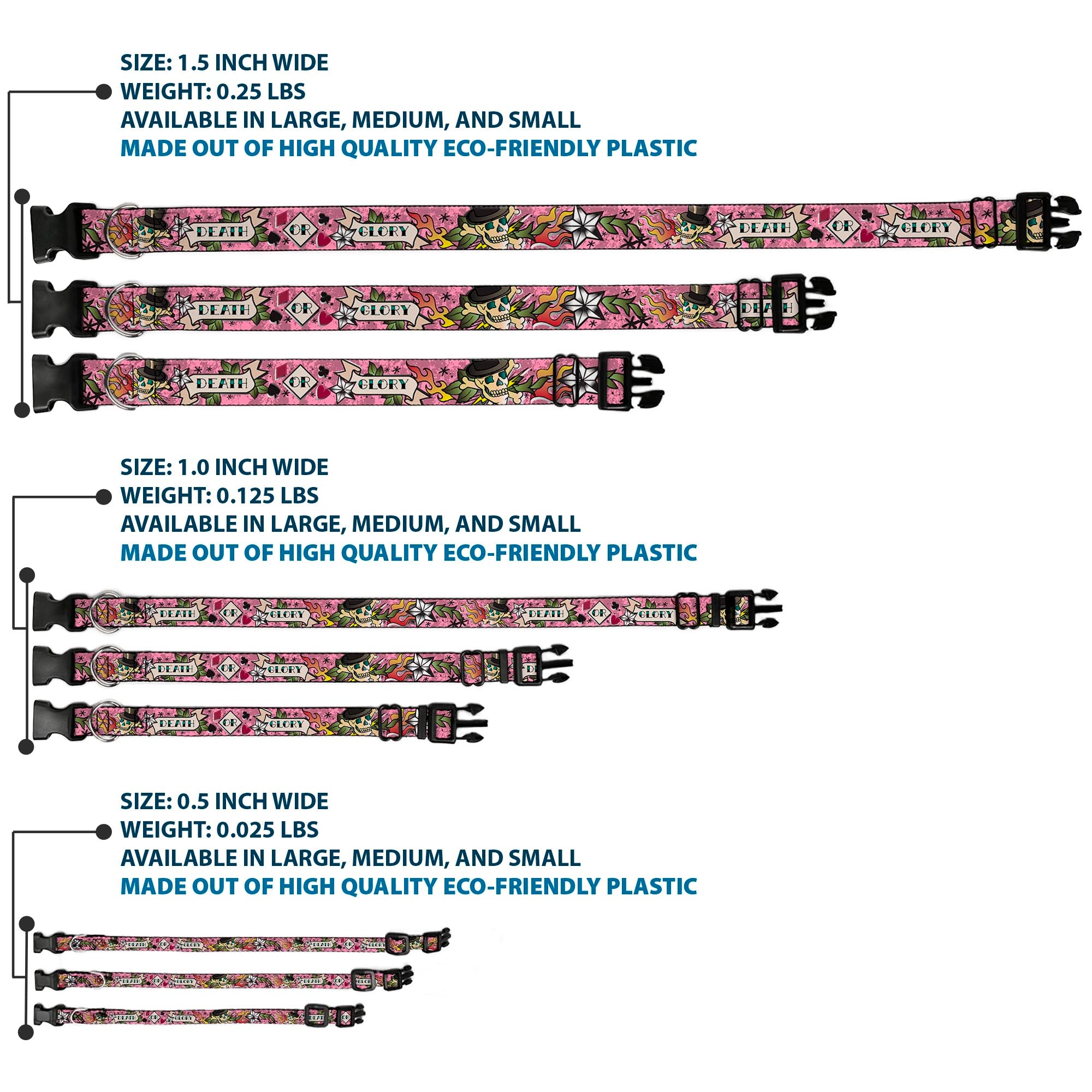 Plastic Clip Collar - Death or Glory Pink Plastic Clip Collars Buckle-Down