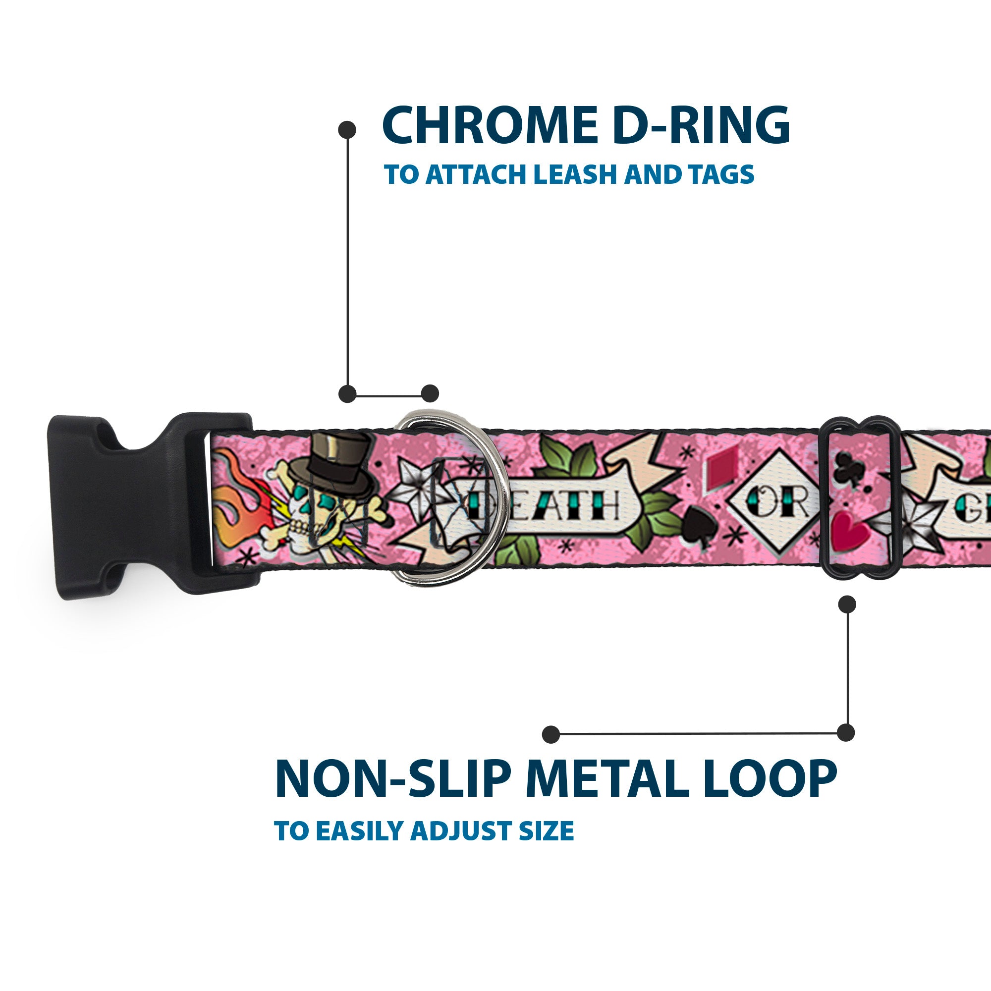 Plastic Clip Collar - Death or Glory Pink Plastic Clip Collars Buckle-Down