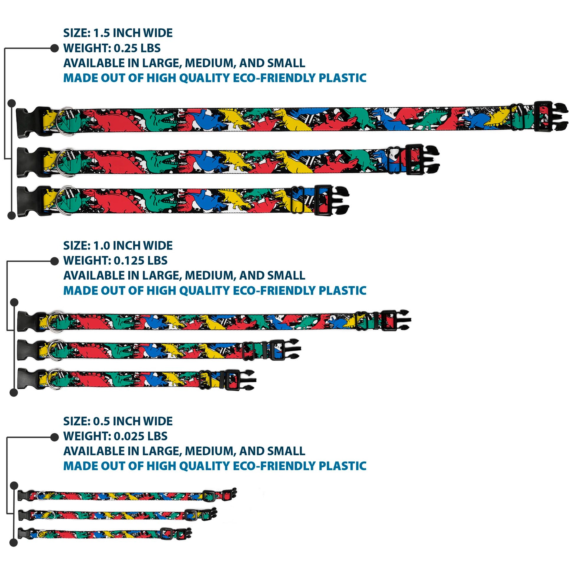 Plastic Clip Collar - Dinosaurs/Paint Splatter Black/White/Multi Color Plastic Clip Collars Buckle-Down
