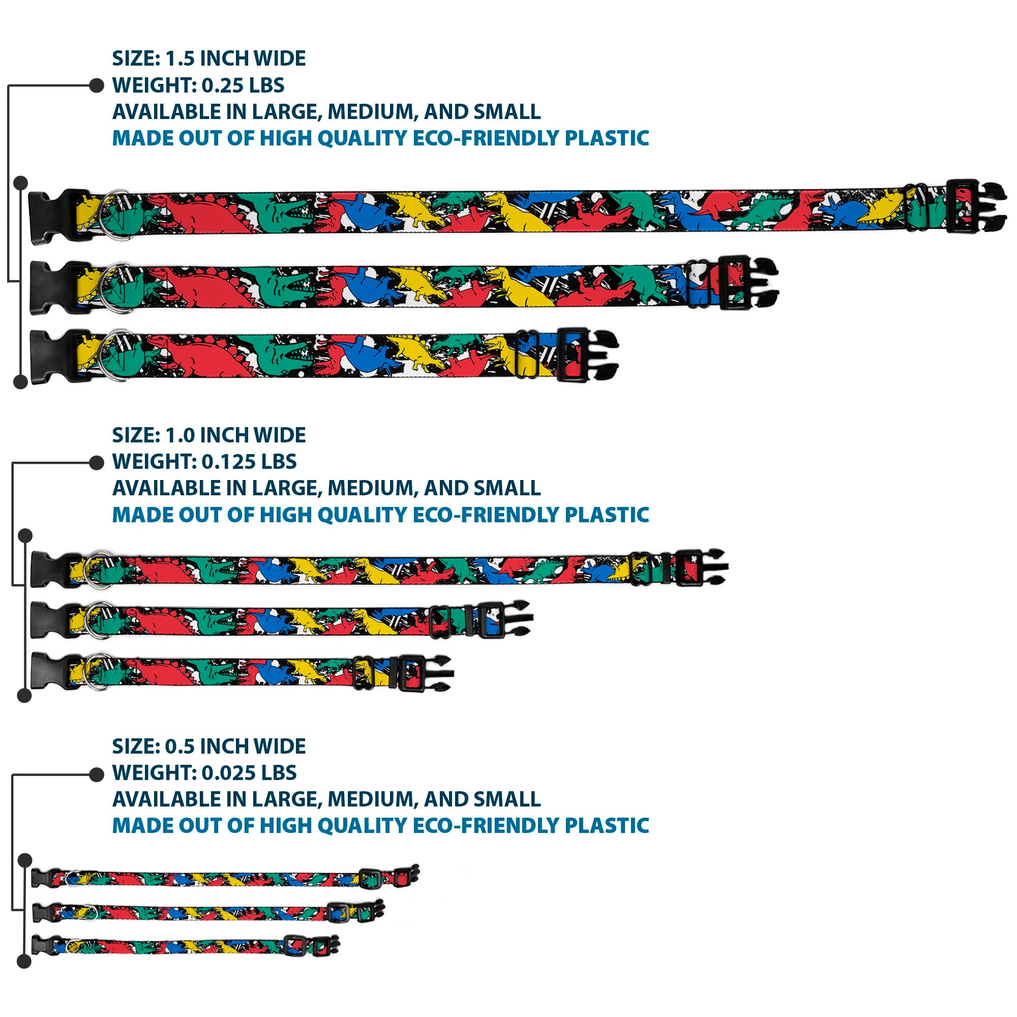Plastic Clip Collar - Dinosaurs/Paint Splatter Black/White/Multi Color Plastic Clip Collars Buckle-Down