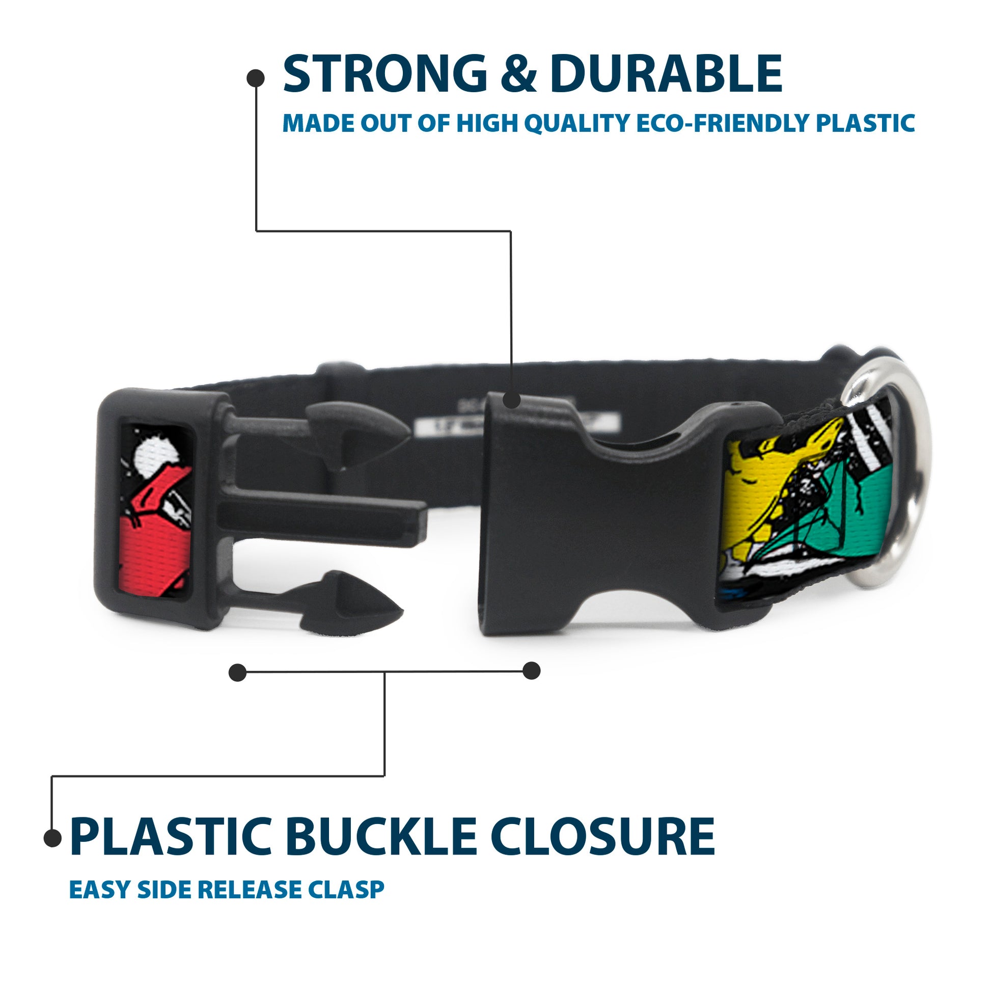 Plastic Clip Collar - Dinosaurs/Paint Splatter Black/White/Multi Color Plastic Clip Collars Buckle-Down