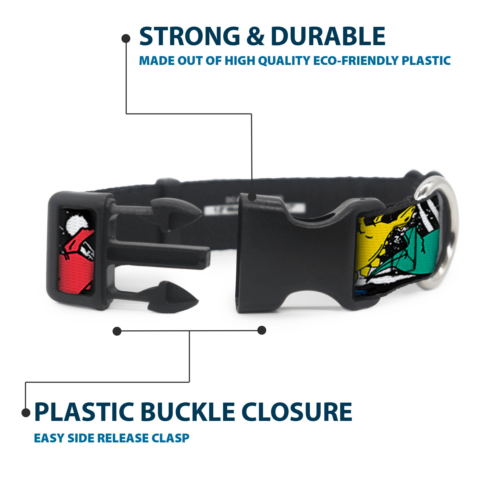 Plastic Clip Collar - Dinosaurs/Paint Splatter Black/White/Multi Color Plastic Clip Collars Buckle-Down