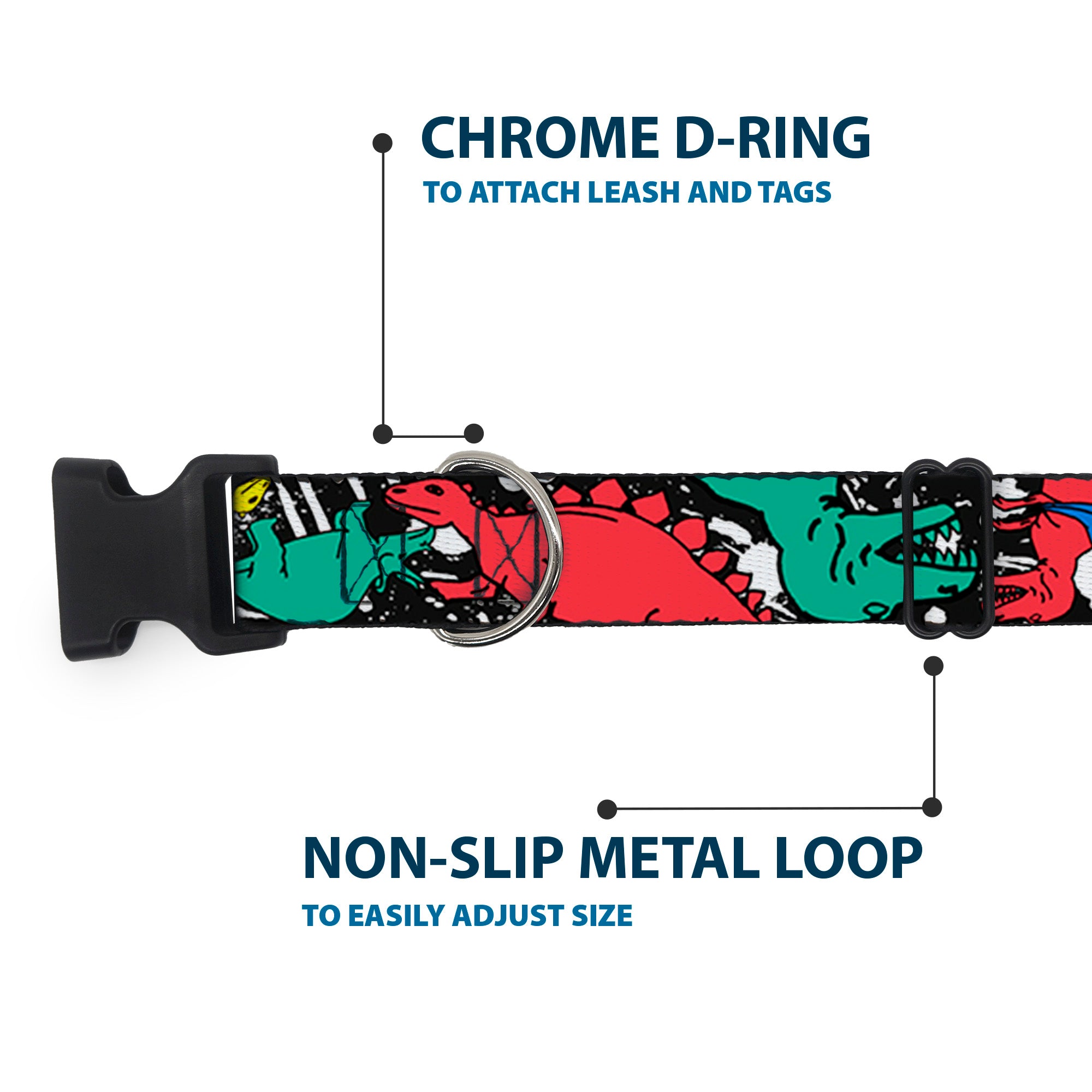 Plastic Clip Collar - Dinosaurs/Paint Splatter Black/White/Multi Color Plastic Clip Collars Buckle-Down