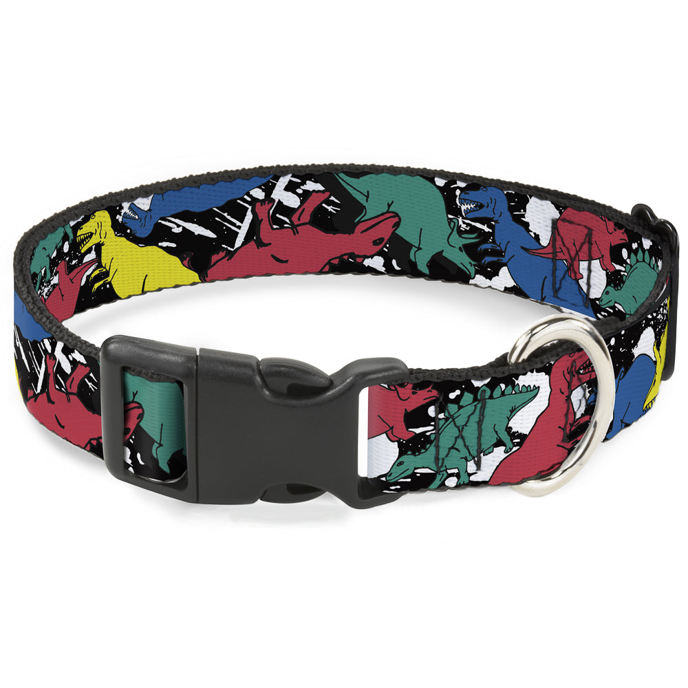 Plastic Clip Collar - Dinosaurs/Paint Splatter Black/White/Multi Color Plastic Clip Collars Buckle-Down