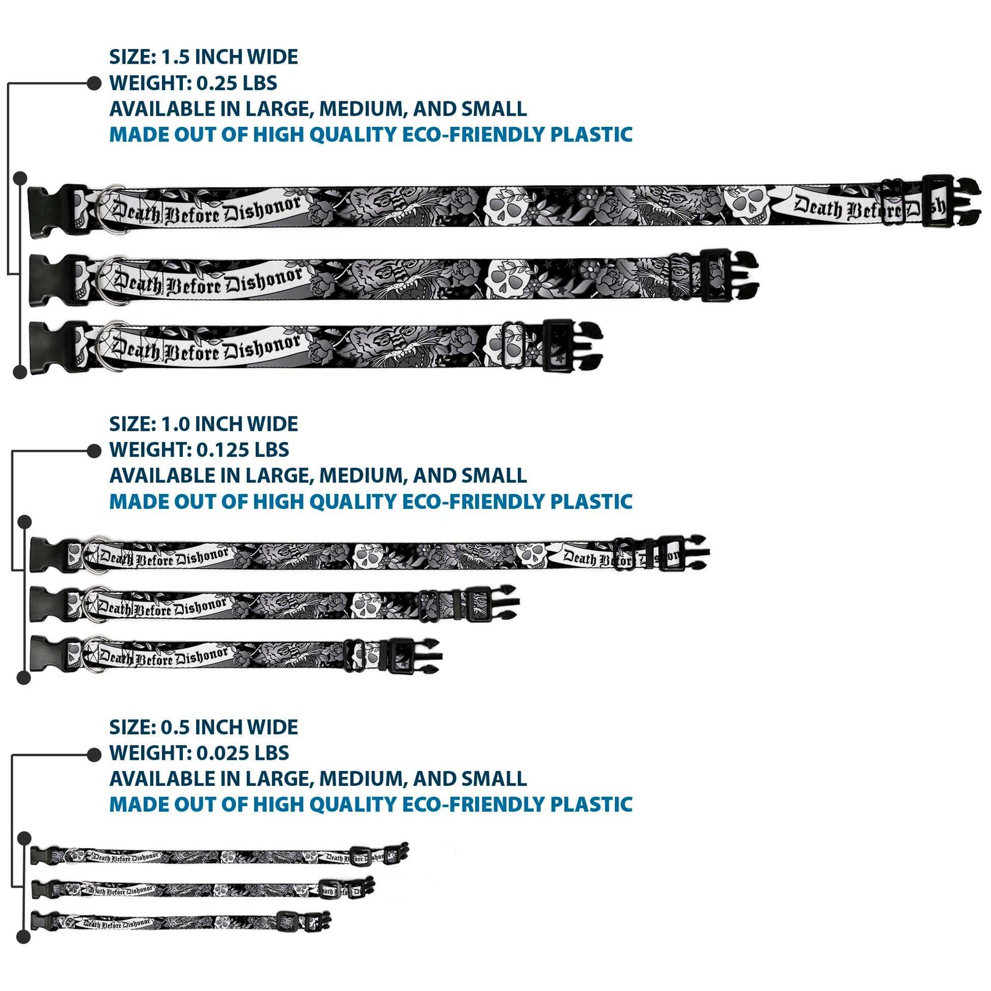 Plastic Clip Collar - Death Before Dishonor Black/White Plastic Clip Collars Buckle-Down