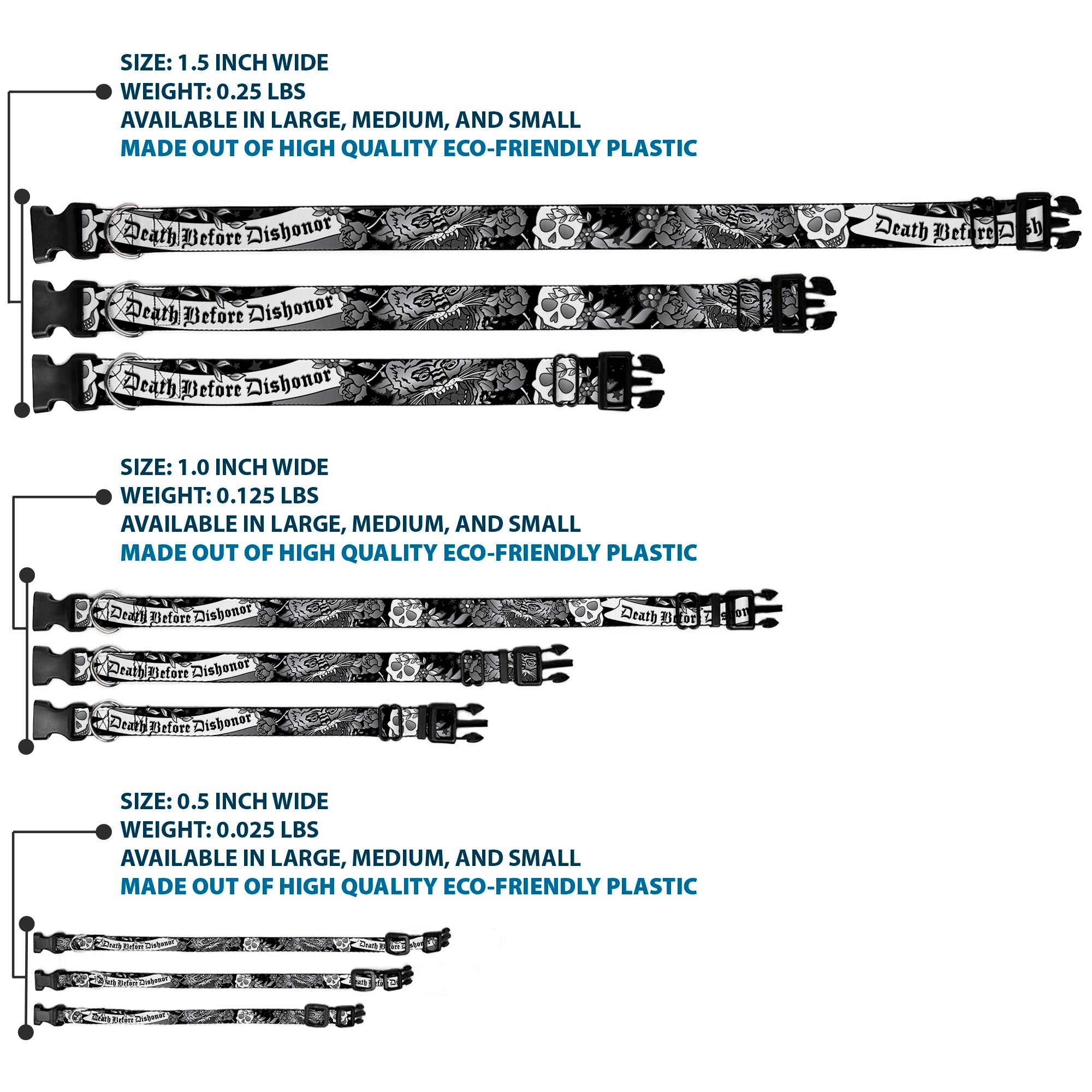 Plastic Clip Collar - Death Before Dishonor Black/White Plastic Clip Collars Buckle-Down