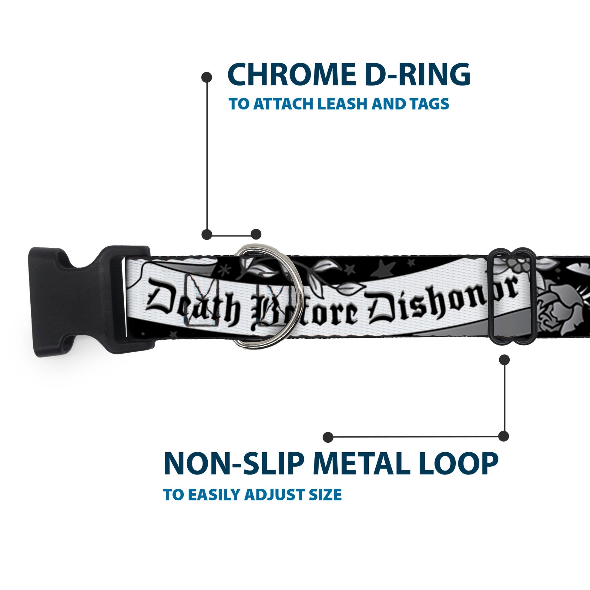 Plastic Clip Collar - Death Before Dishonor Black/White Plastic Clip Collars Buckle-Down