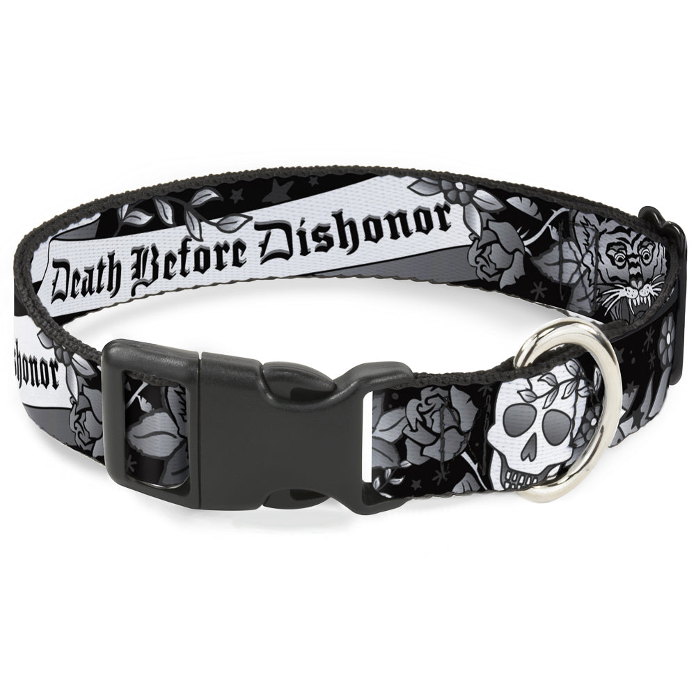 Plastic Clip Collar - Death Before Dishonor Black/White Plastic Clip Collars Buckle-Down