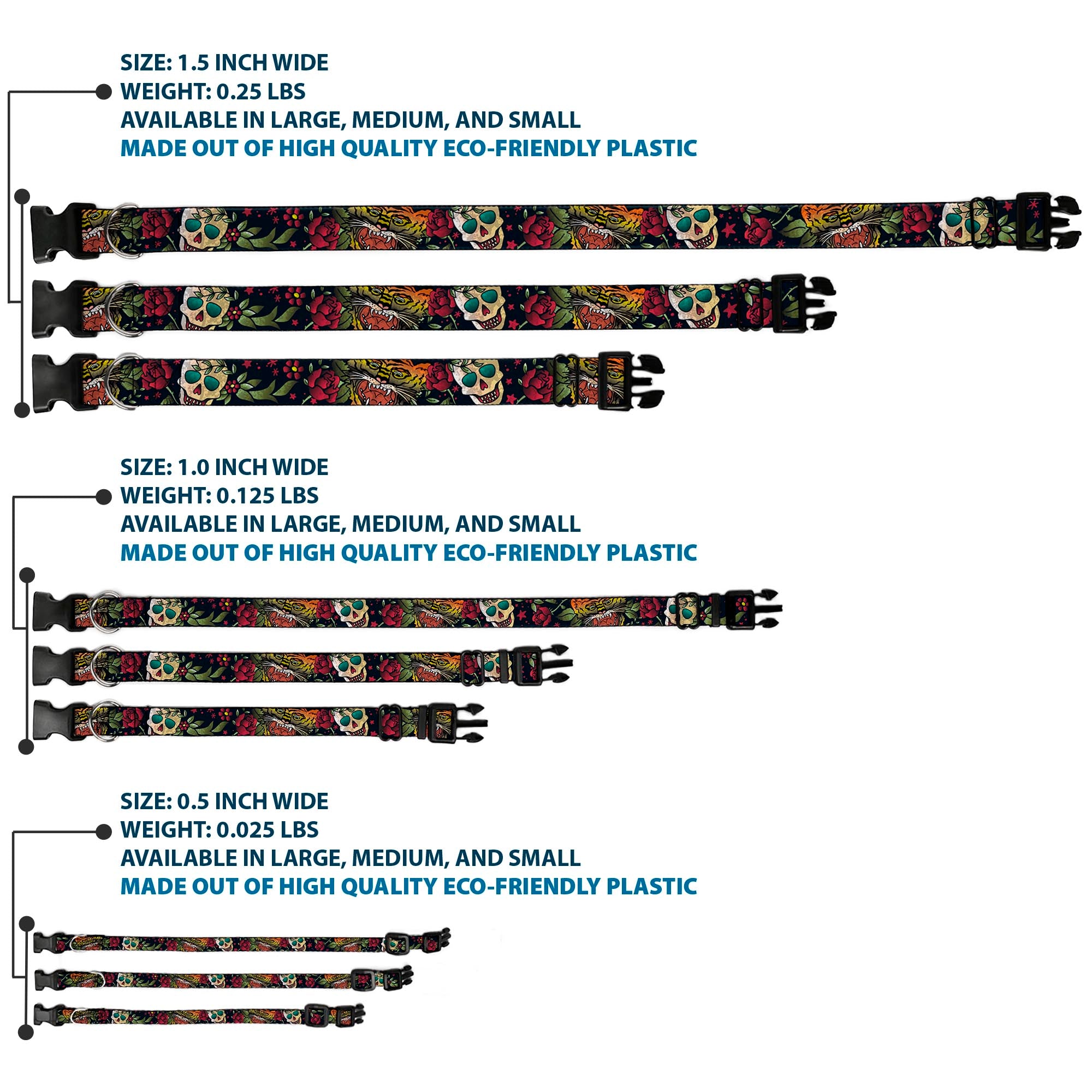 Plastic Clip Collar - Death Before Dishonor CLOSE-UP Black Plastic Clip Collars Buckle-Down