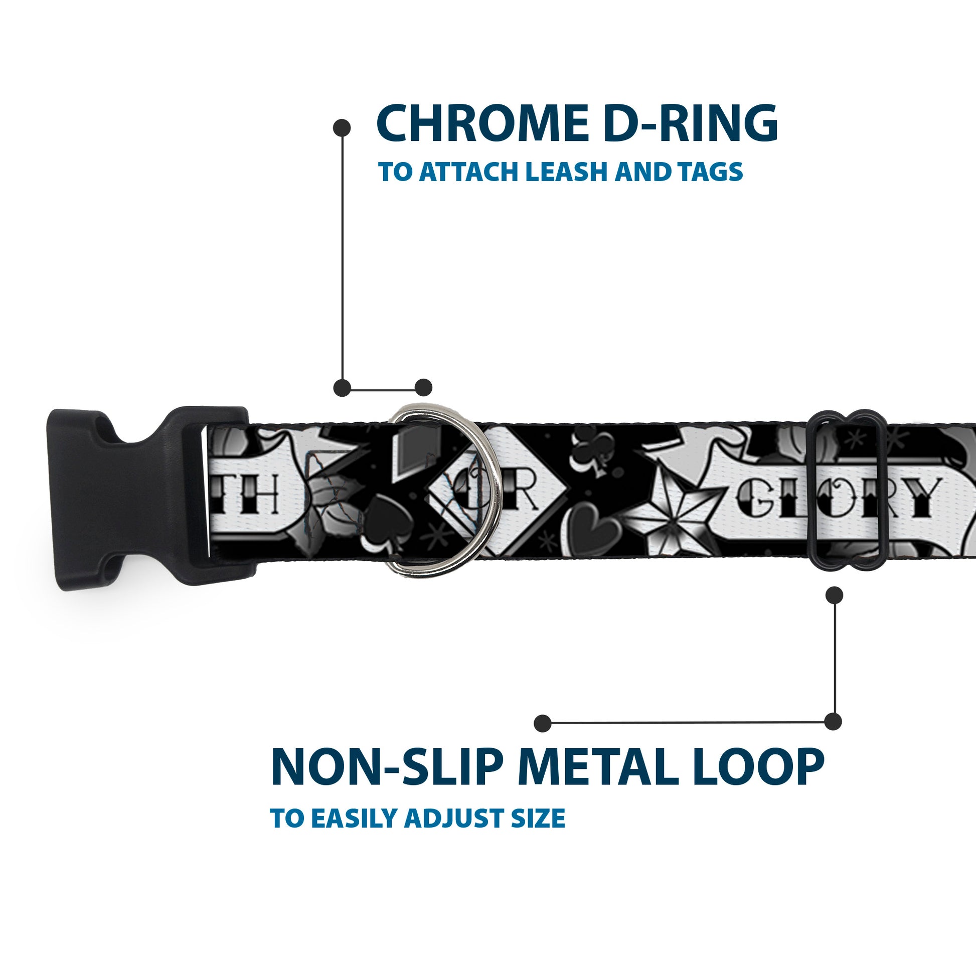 Plastic Clip Collar - Death or Glory Black/White Plastic Clip Collars Buckle-Down