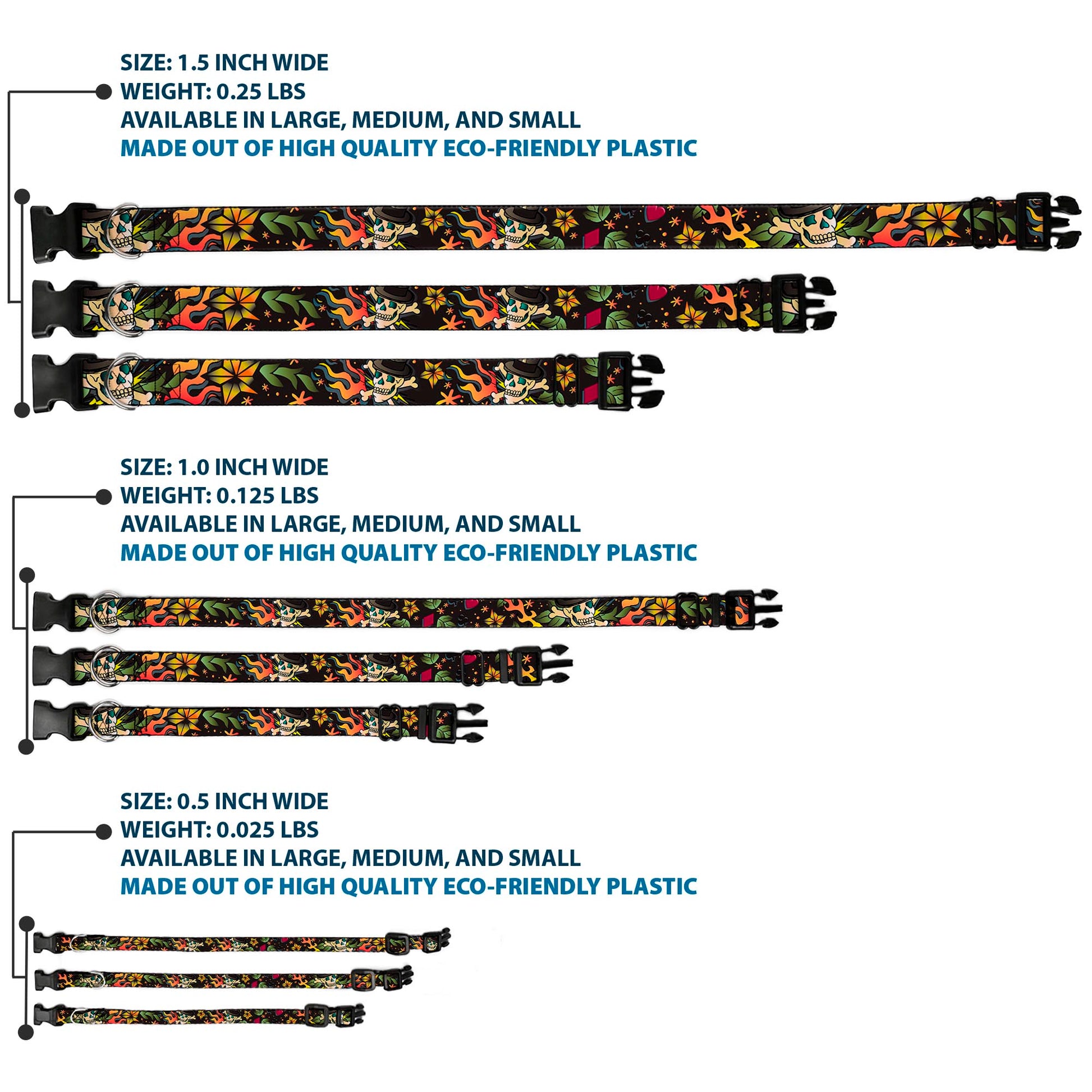 Plastic Clip Collar - Death or Glory CLOSE-UP Black Plastic Clip Collars Buckle-Down