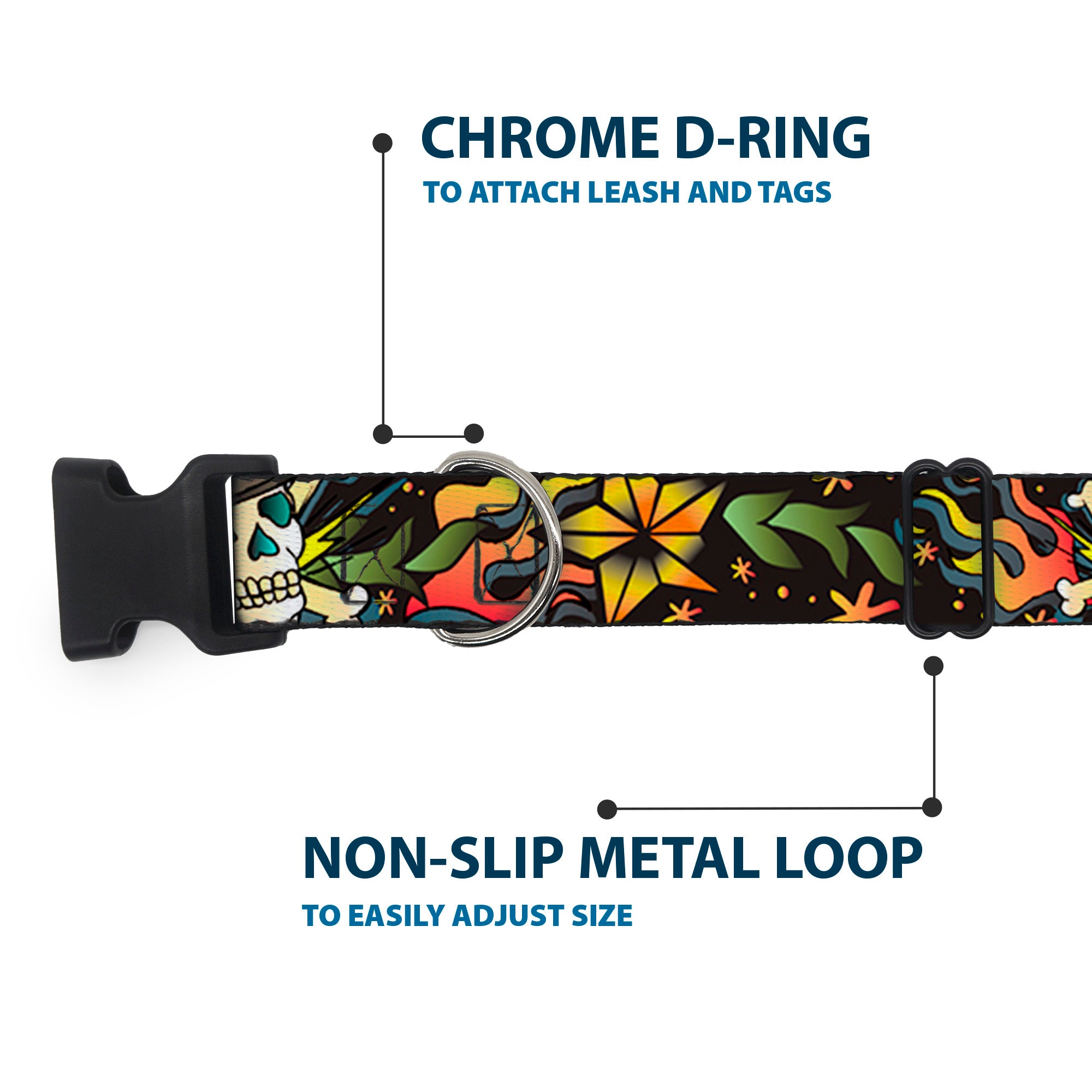 Plastic Clip Collar - Death or Glory CLOSE-UP Black Plastic Clip Collars Buckle-Down