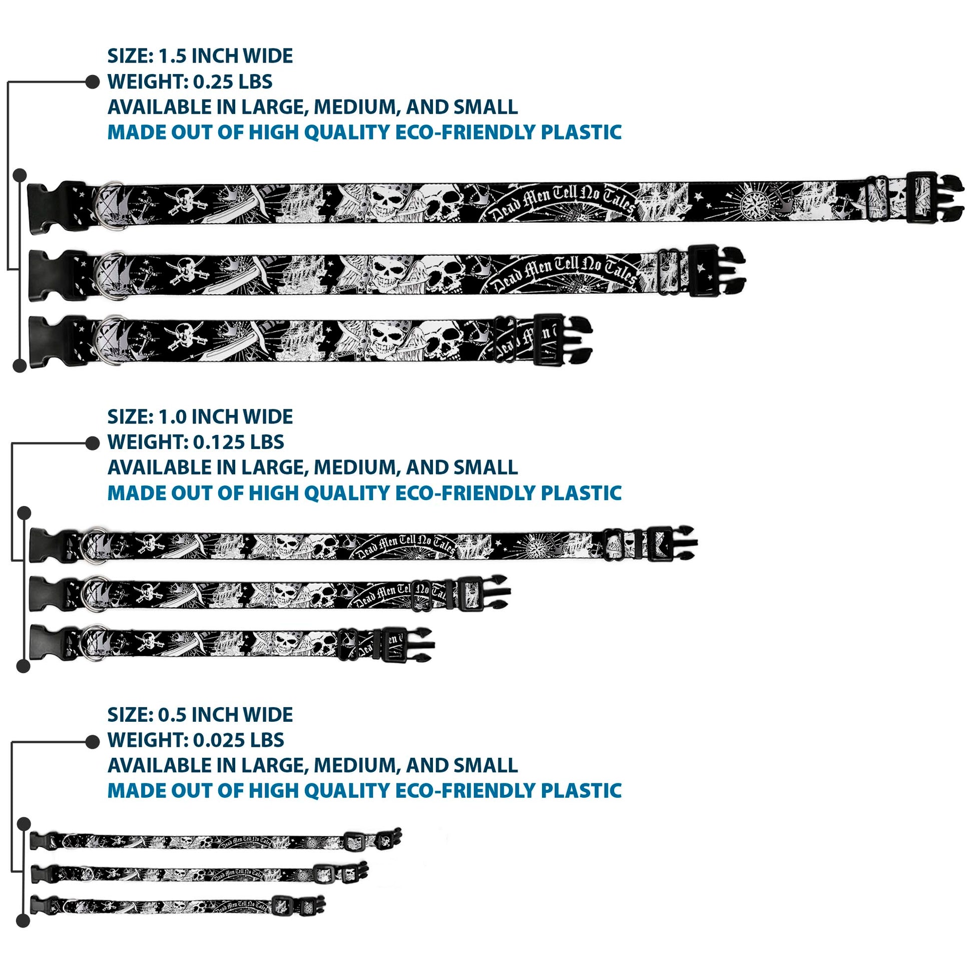 Plastic Clip Collar - Dead Men Tell No Tales Black/White Plastic Clip Collars Buckle-Down