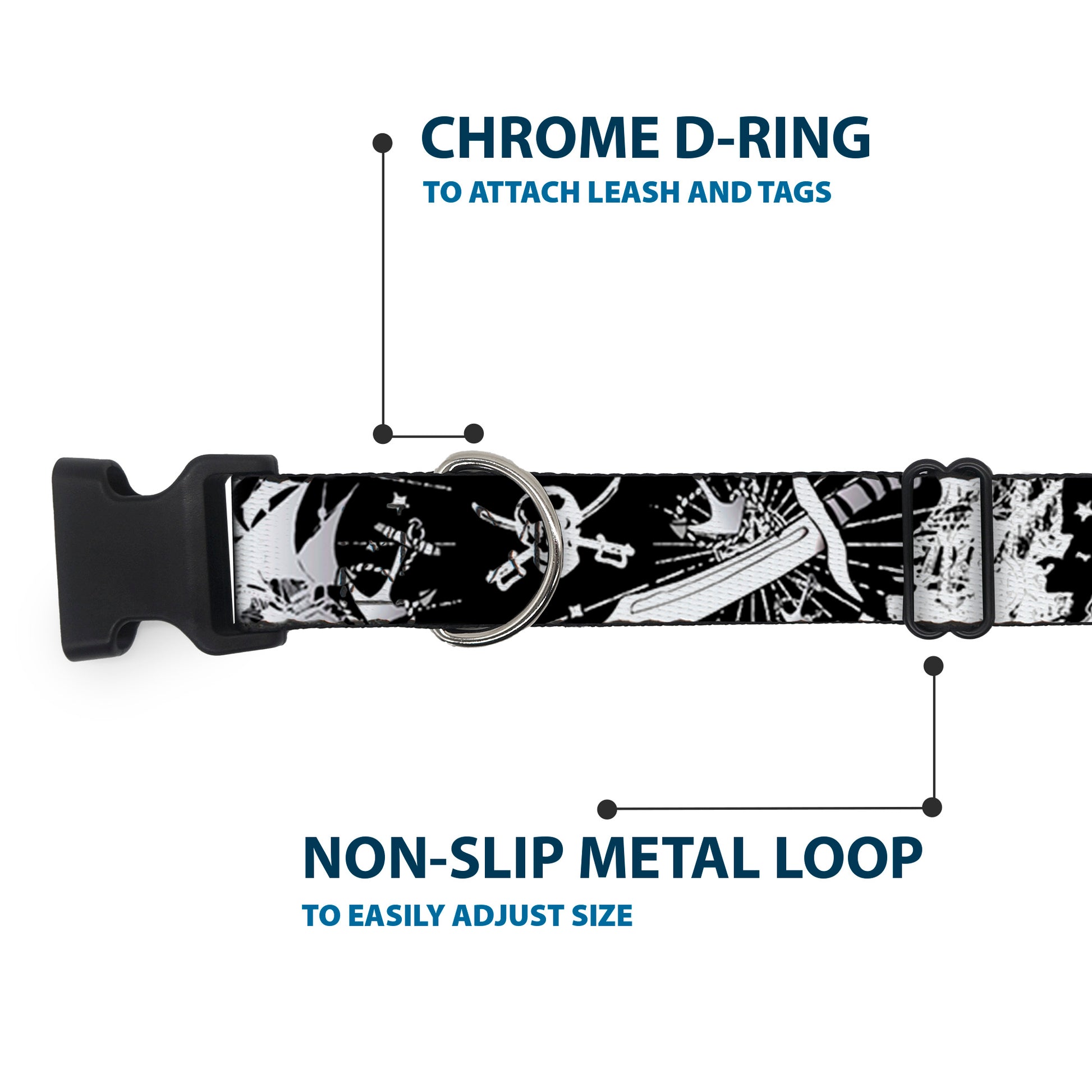 Plastic Clip Collar - Dead Men Tell No Tales Black/White Plastic Clip Collars Buckle-Down