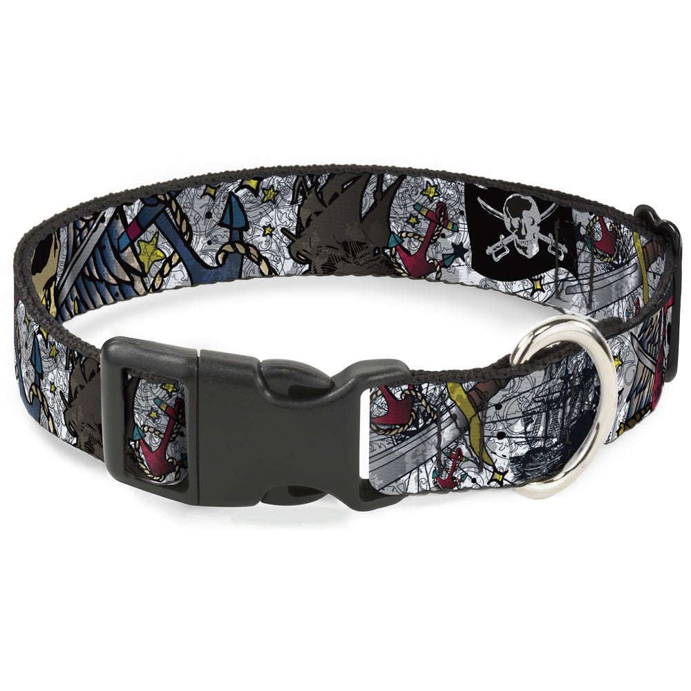 Plastic Clip Collar - Dead Men Tell No Tales CLOSE-UP White Plastic Clip Collars Buckle-Down