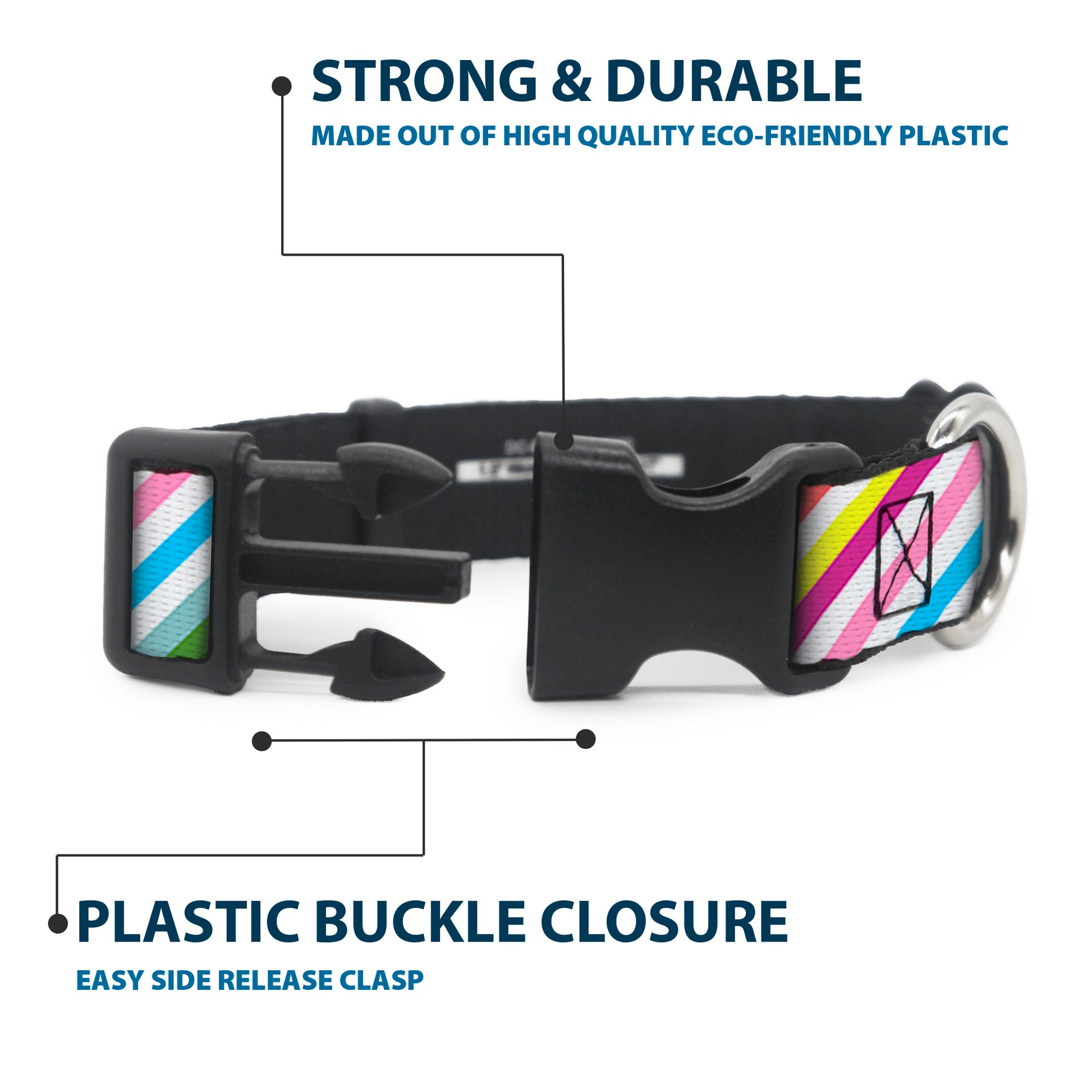 Plastic Clip Collar - Diagonal Stripes White/Multi Color Plastic Clip Collars Buckle-Down