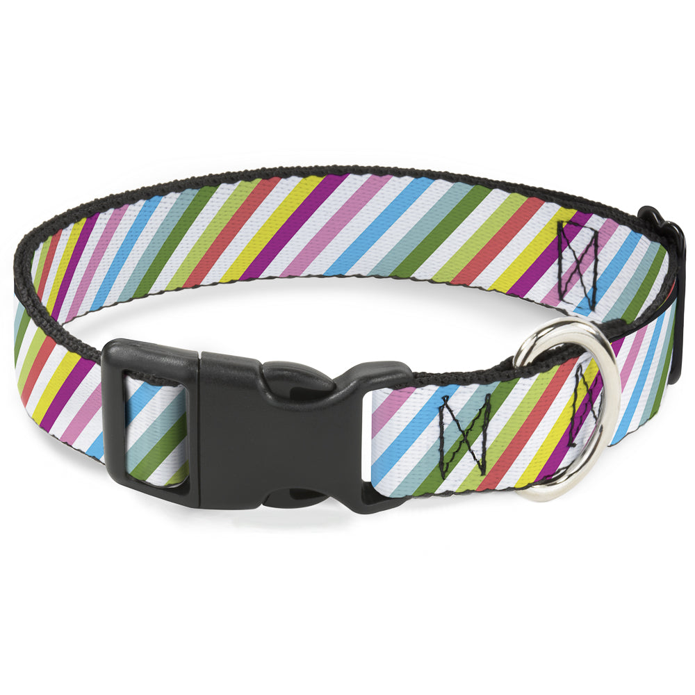 Plastic Clip Collar - Diagonal Stripes White/Multi Color Plastic Clip Collars Buckle-Down