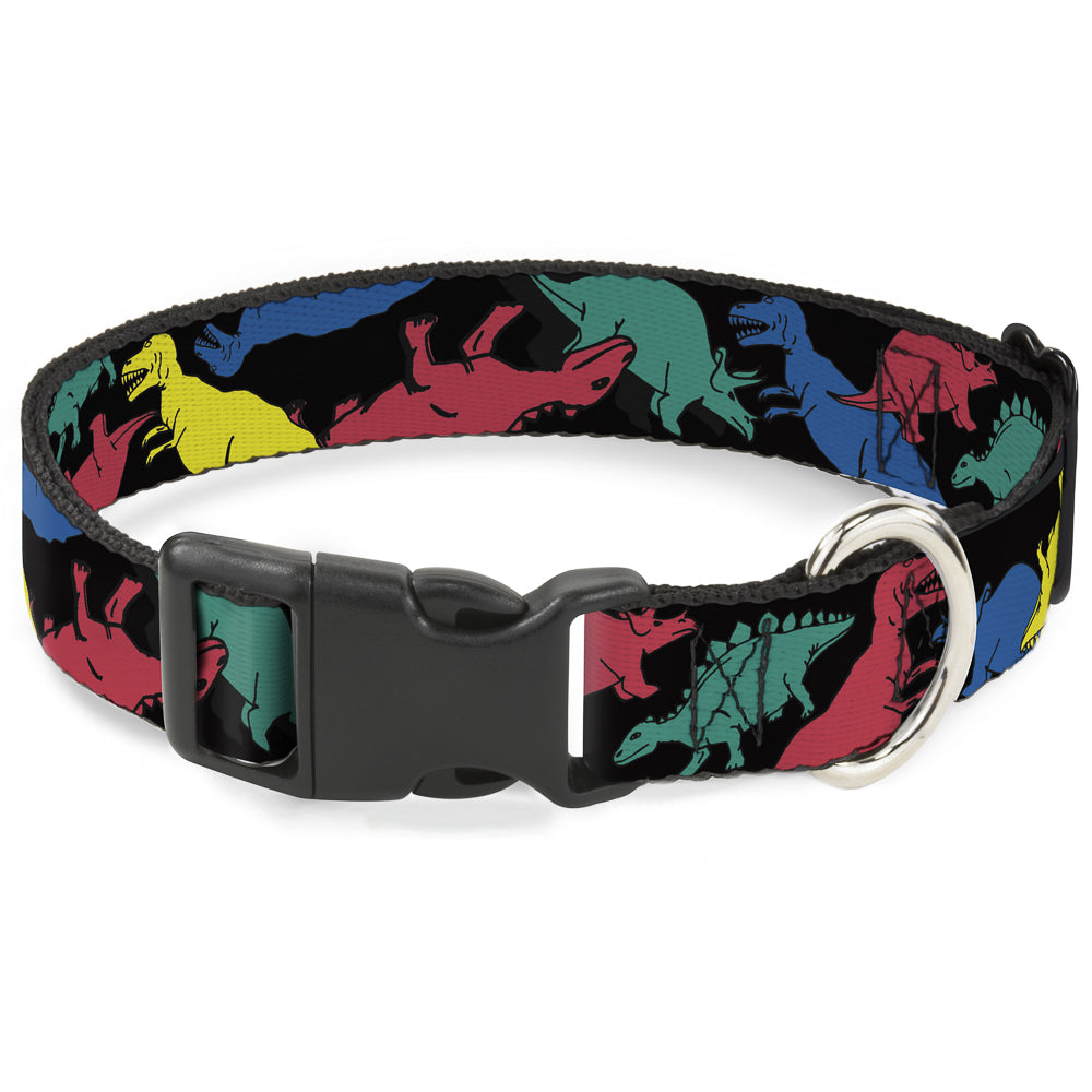 Plastic Clip Collar - Dinosaurs Black/Multi Color Plastic Clip Collars Buckle-Down