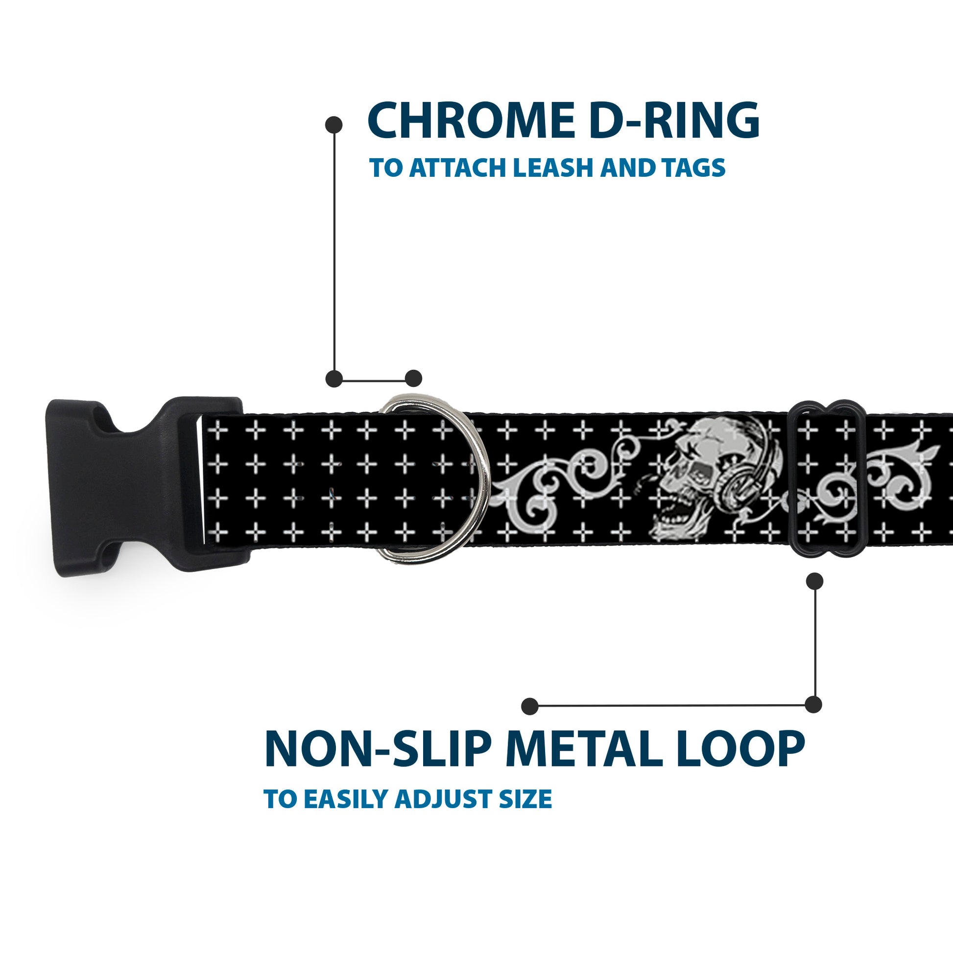 Plastic Clip Collar - DJ Skulls Black/Gray Plastic Clip Collars Buckle-Down