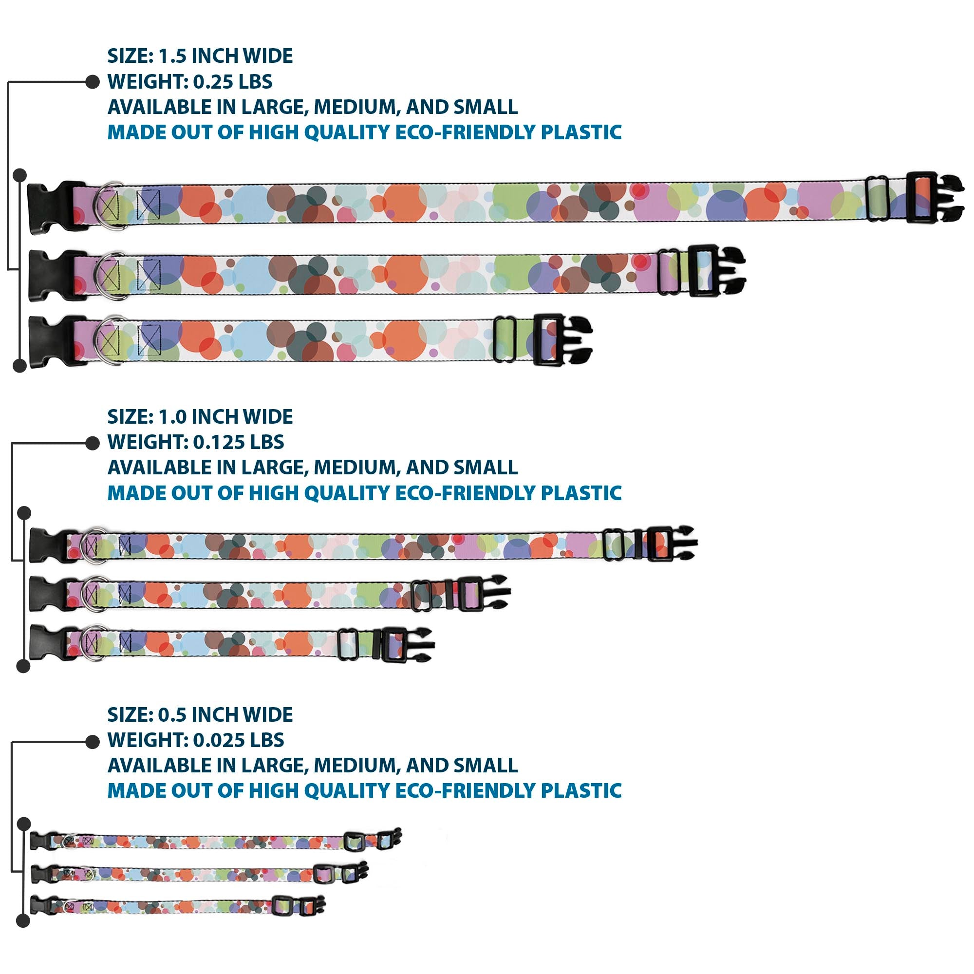 Plastic Clip Collar - Dots White/Transparent Multi Color Plastic Clip Collars Buckle-Down