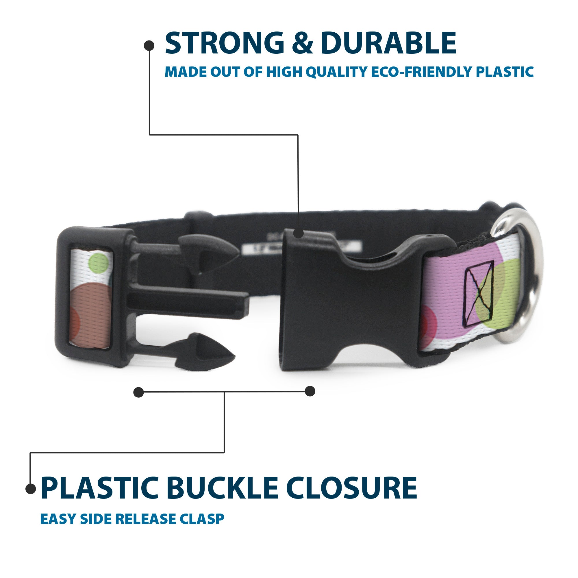 Plastic Clip Collar - Dots White/Transparent Multi Color Plastic Clip Collars Buckle-Down