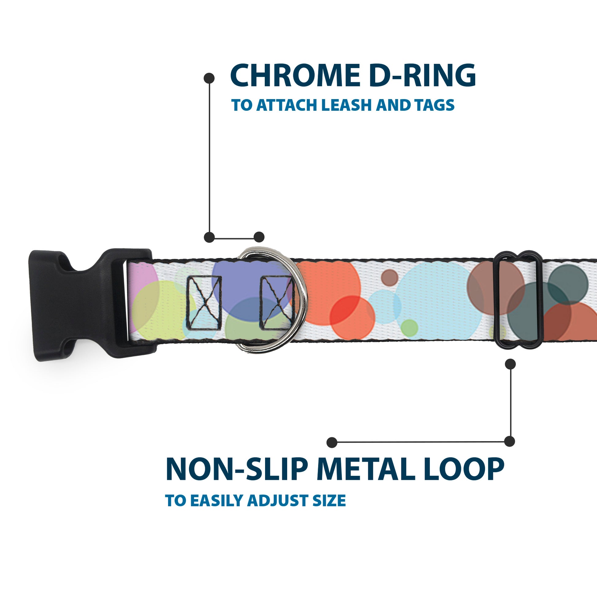 Plastic Clip Collar - Dots White/Transparent Multi Color Plastic Clip Collars Buckle-Down