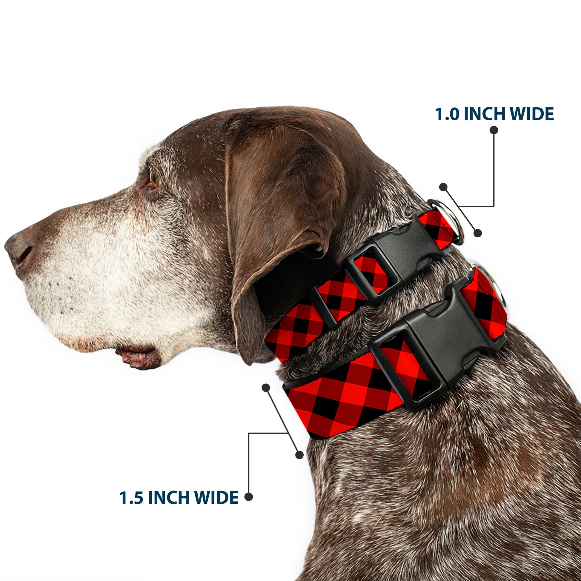 Plastic Clip Collar - Diagonal Buffalo Plaid Black/Red Plastic Clip Collars Buckle-Down