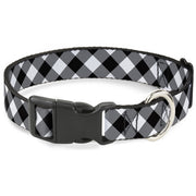 Plastic Clip Collar - Diagonal Buffalo Plaid Black/White Plastic Clip Collars Buckle-Down