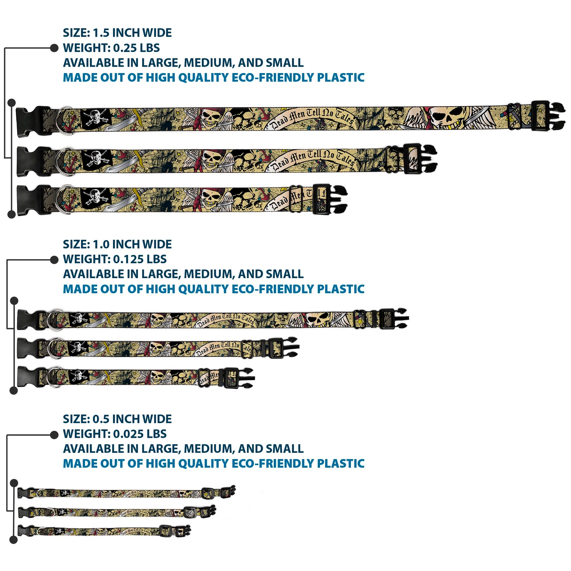 Plastic Clip Collar - Dead Men Tell No Tales CLOSE-UP Tan Plastic Clip Collars Buckle-Down