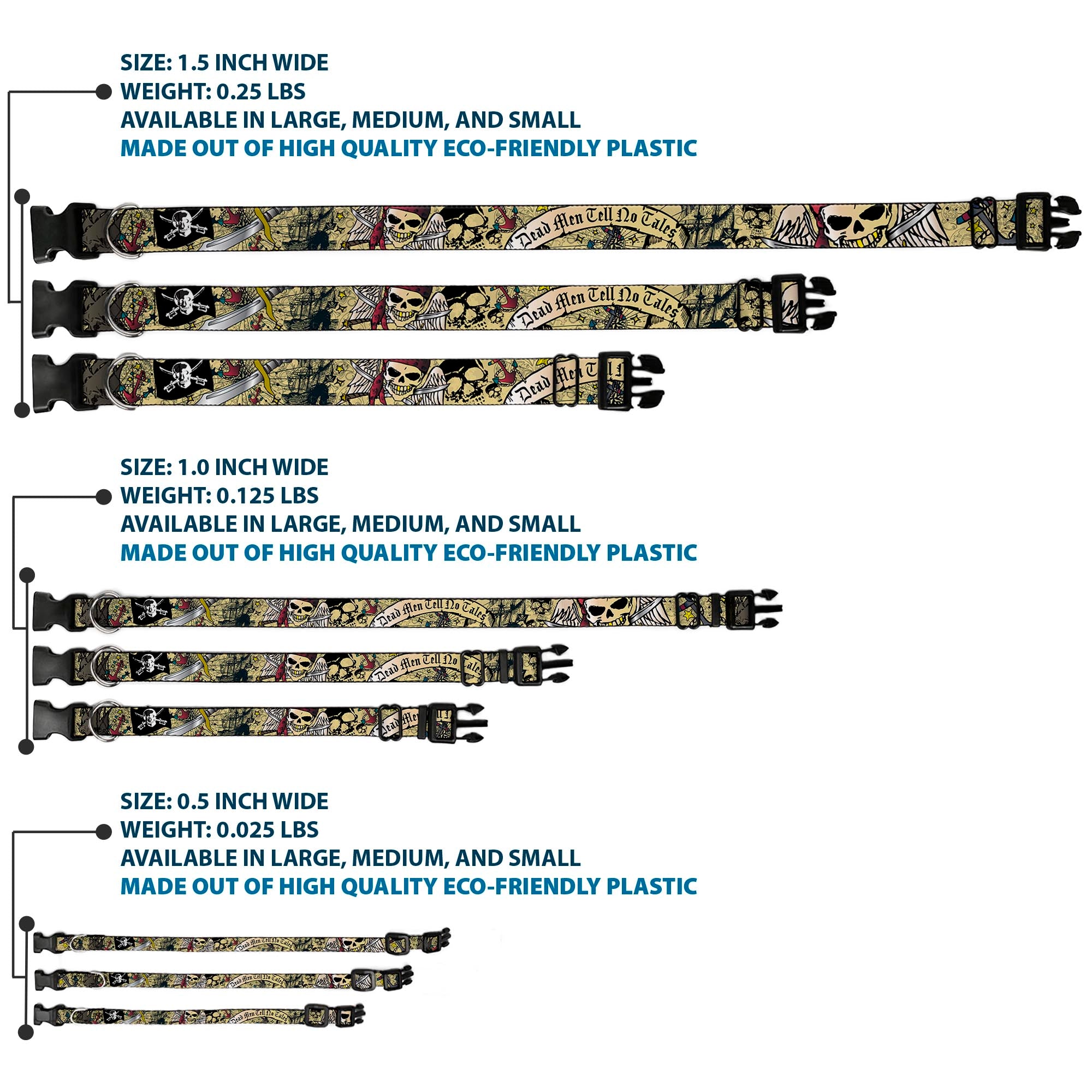 Plastic Clip Collar - Dead Men Tell No Tales CLOSE-UP Tan Plastic Clip Collars Buckle-Down