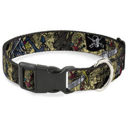 Plastic Clip Collar - Dead Men Tell No Tales CLOSE-UP Tan Plastic Clip Collars Buckle-Down