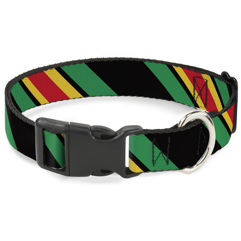 Plastic Clip Collar - Diagonal Stripes Black/Green/Yellow/Red Plastic Clip Collars Buckle-Down
