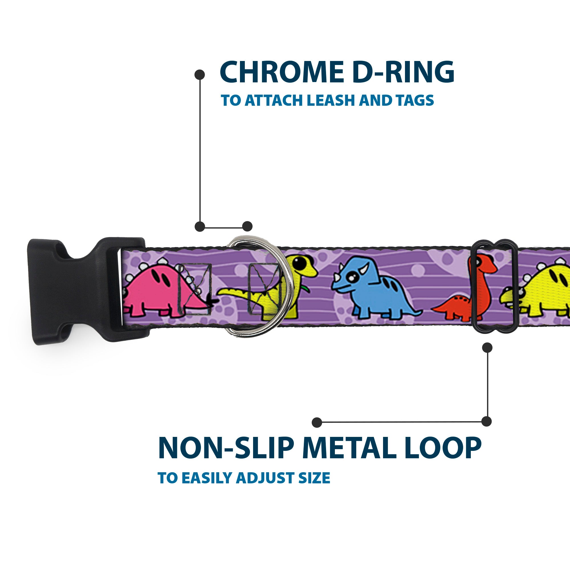 Plastic Clip Collar - Dinosaur Cartoon Plastic Clip Collars Buckle-Down