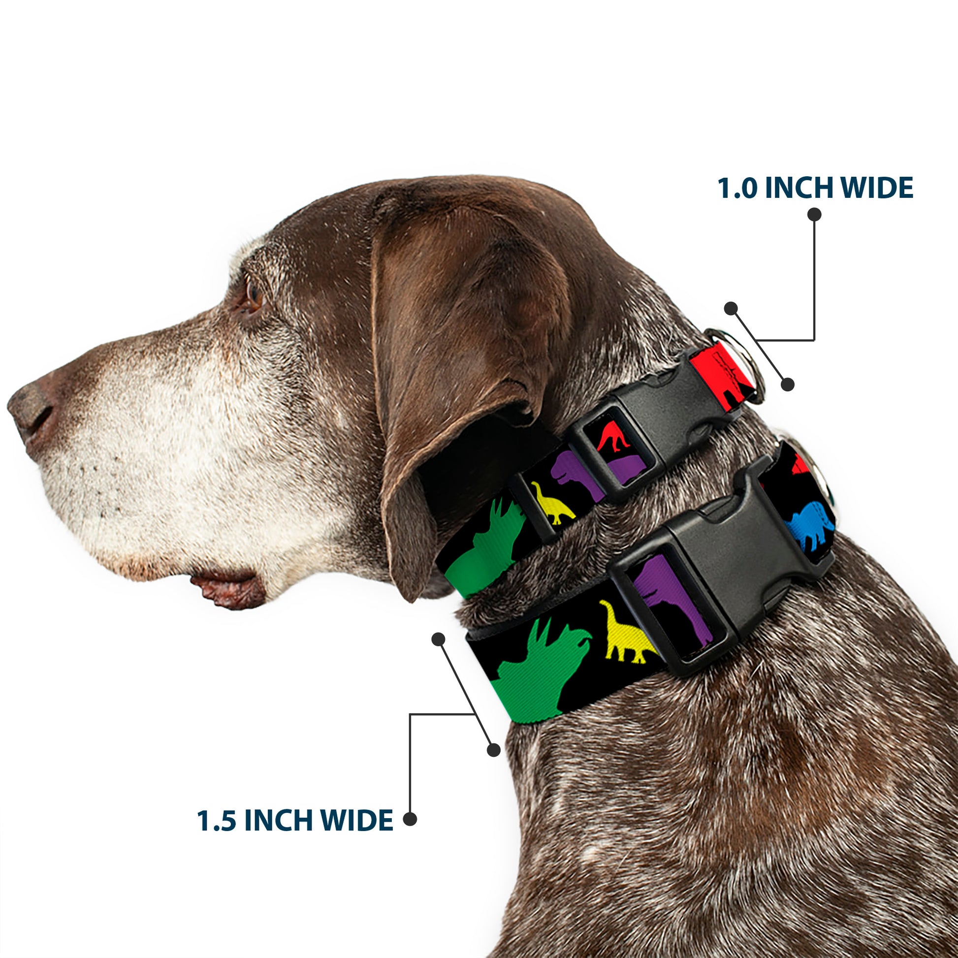 Plastic Clip Collar - Dinosaur Silhouette Black/Multi Color Plastic Clip Collars Buckle-Down